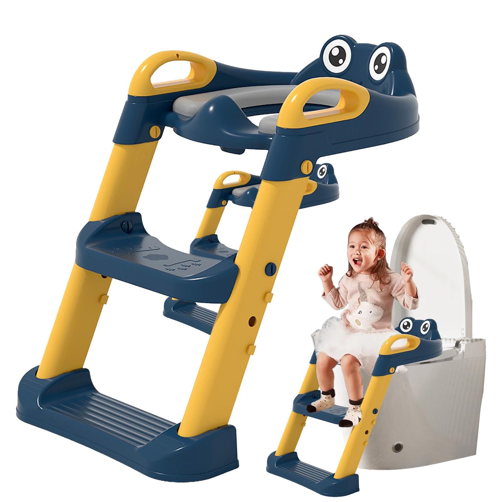 Asiento de entrenamiento para ir al baño con taburete,Asiento para ir al baño con escalones - Asiento de inodoro antideslizante para bebé con asiento para niños pequeños - Asiento de inodoro