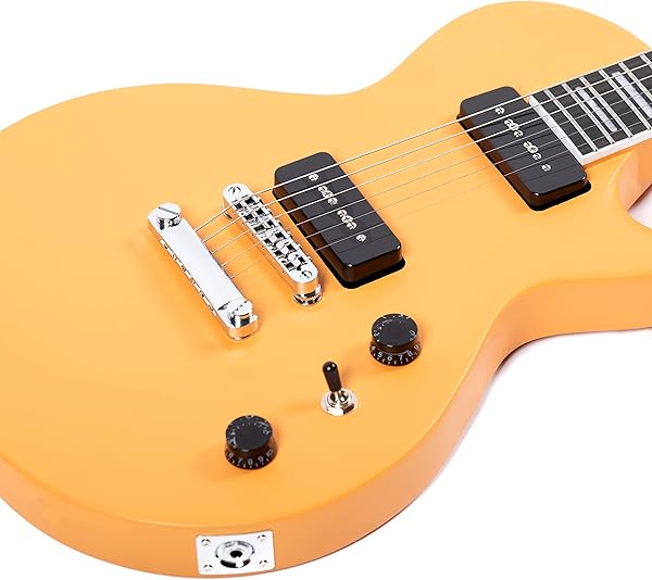 Amazon _ Grote LPS-023 マットフィニッシュ エレキギター P-90ピックアップ搭載 LPスタイル マホガニーソリッドボディギター (イエロー) _ エレキギター _ 楽器・音響機器