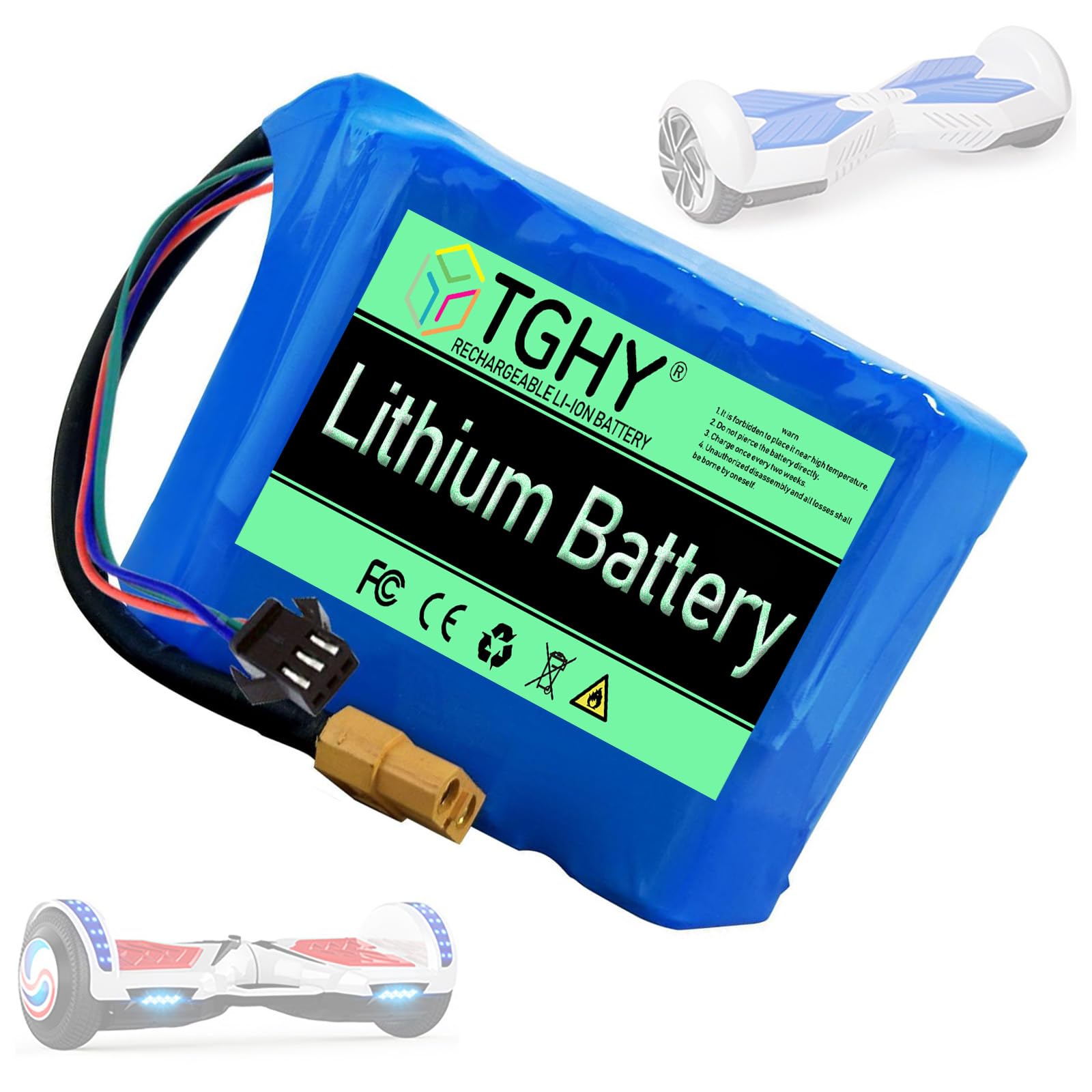 TGHY 25.2V Rechargeable Lithium Battery Pack 24V 4Ah Hoverboard Battery Replacement with XT60+SM for 100.8W or Less Balance car/Skateboards Motor
