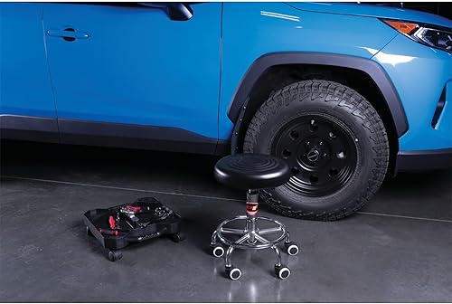 Miniatura 73 de Performance Tool W85031 Taburete giratorio neumático de respaldo alto ajustable con soporte trasero para el hogar, bar y tienda, negro, 26-32