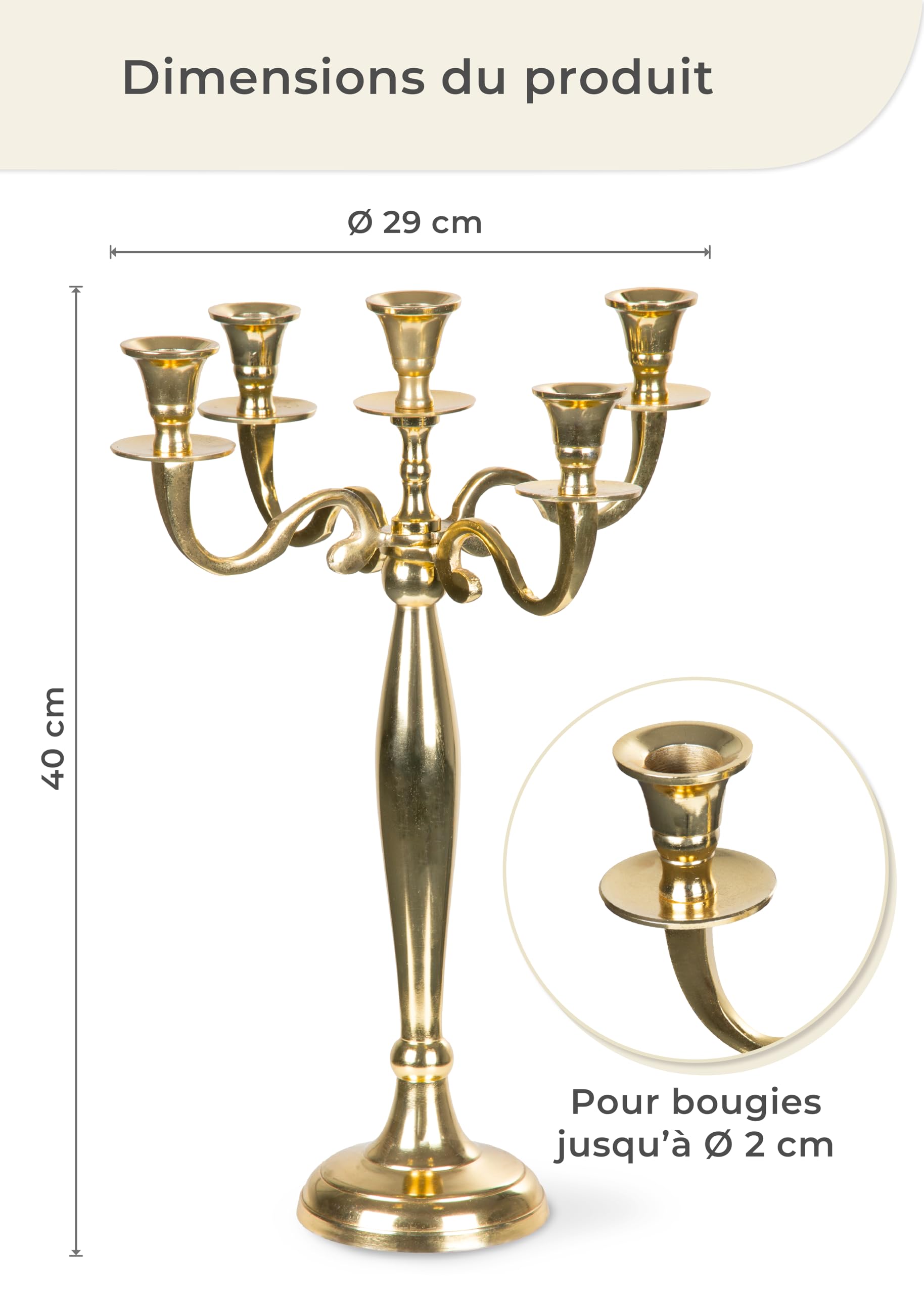 Gräfenstrayn Chandelier Candélabre Décoratif – 1, 3 ou 5 Bras – Argent, Noir, Blanc ou Or – Plusieurs Tailles – Bougeoir Élégant pour Bougies Pilier – Décoration Intérieure Table et Cheminée