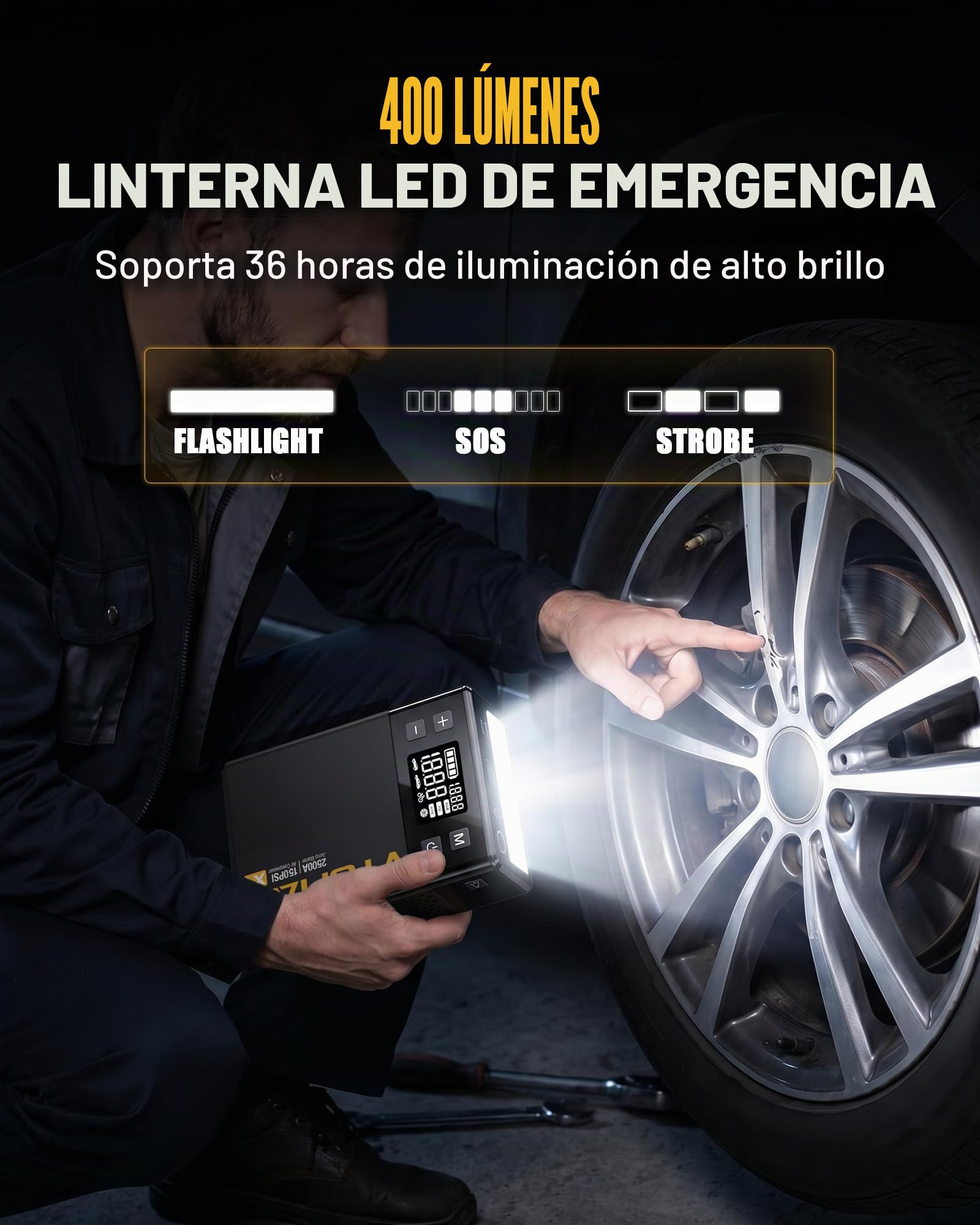 VTOMAN X1 - Paquete de energía de arranque con compresor de aire de 2500 A, arrancador de batería portátil de coche (hasta motores diésel de hasta 8.5 L/6.0 L) con inflador de neumáticos digital de