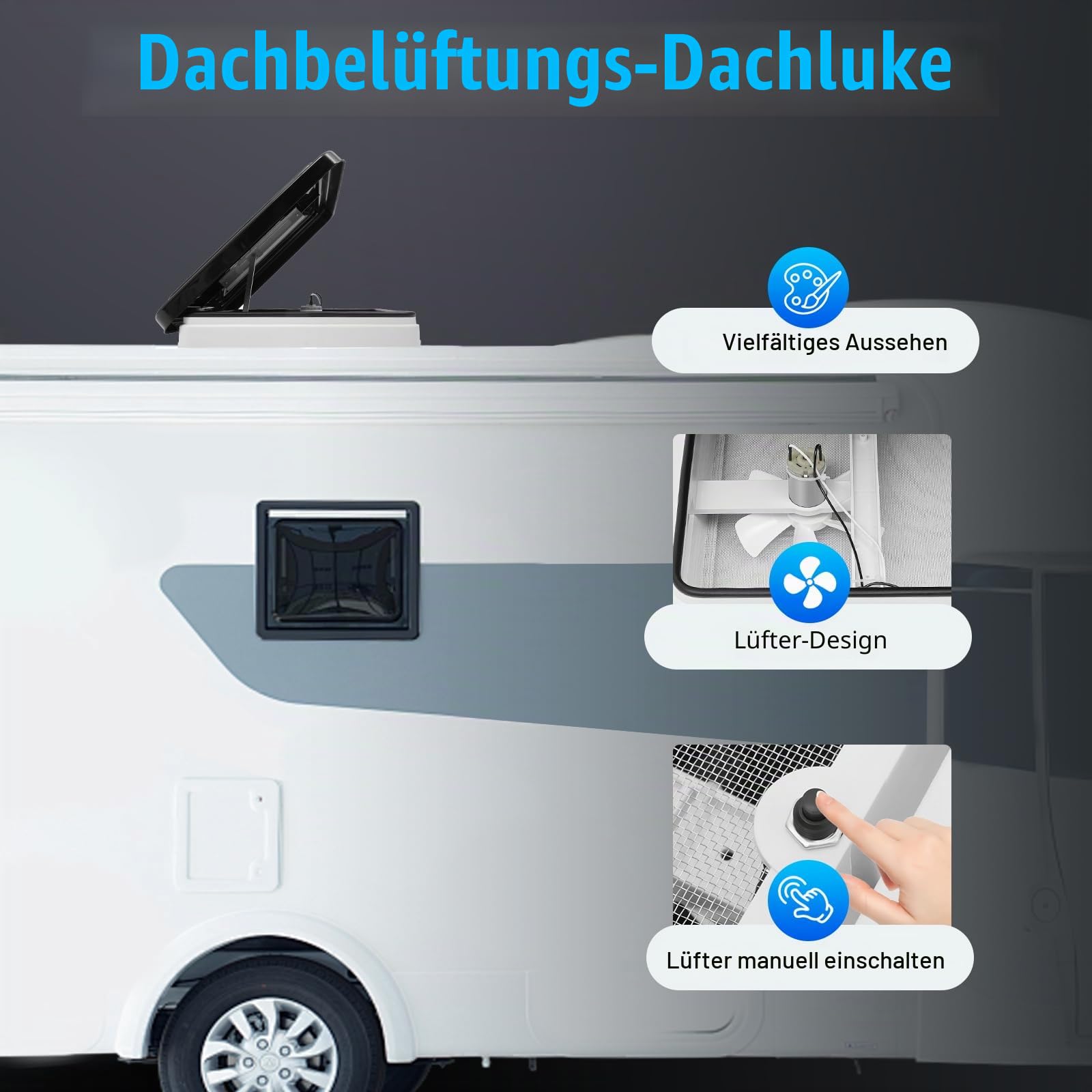 Dachfenster Dachhaube Dachluke Vent, 42x42cm Belüftung Für Wohnmobil Dachventilator , Push-Pull-Fenster, Schwarz-Weiß