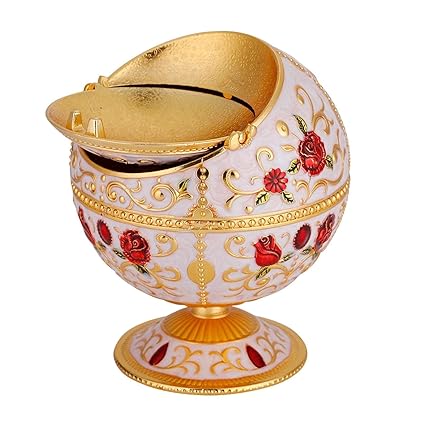 Metal Ashtray, Vintage Stamped Pattern Mini Globe Ash Tray for Living Room Bedroom Office Round Ball Crafts Decoration(Gold)