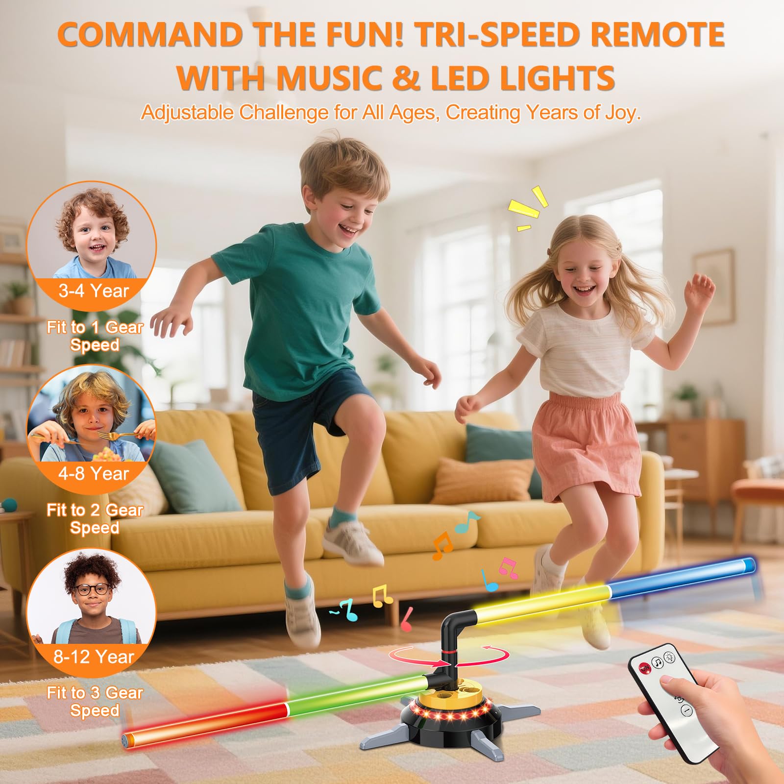 TERRAMUS 3-in-1 Ringwurfspiel mit Sandsäckchen für Kinder, wiederaufladbares Hüpfspiel mit Musik Licht, elektrischer Drehteller, Sandsäckchen Ringen, Indoor Outdoor Sportspielzeug für Jungen Mädchen