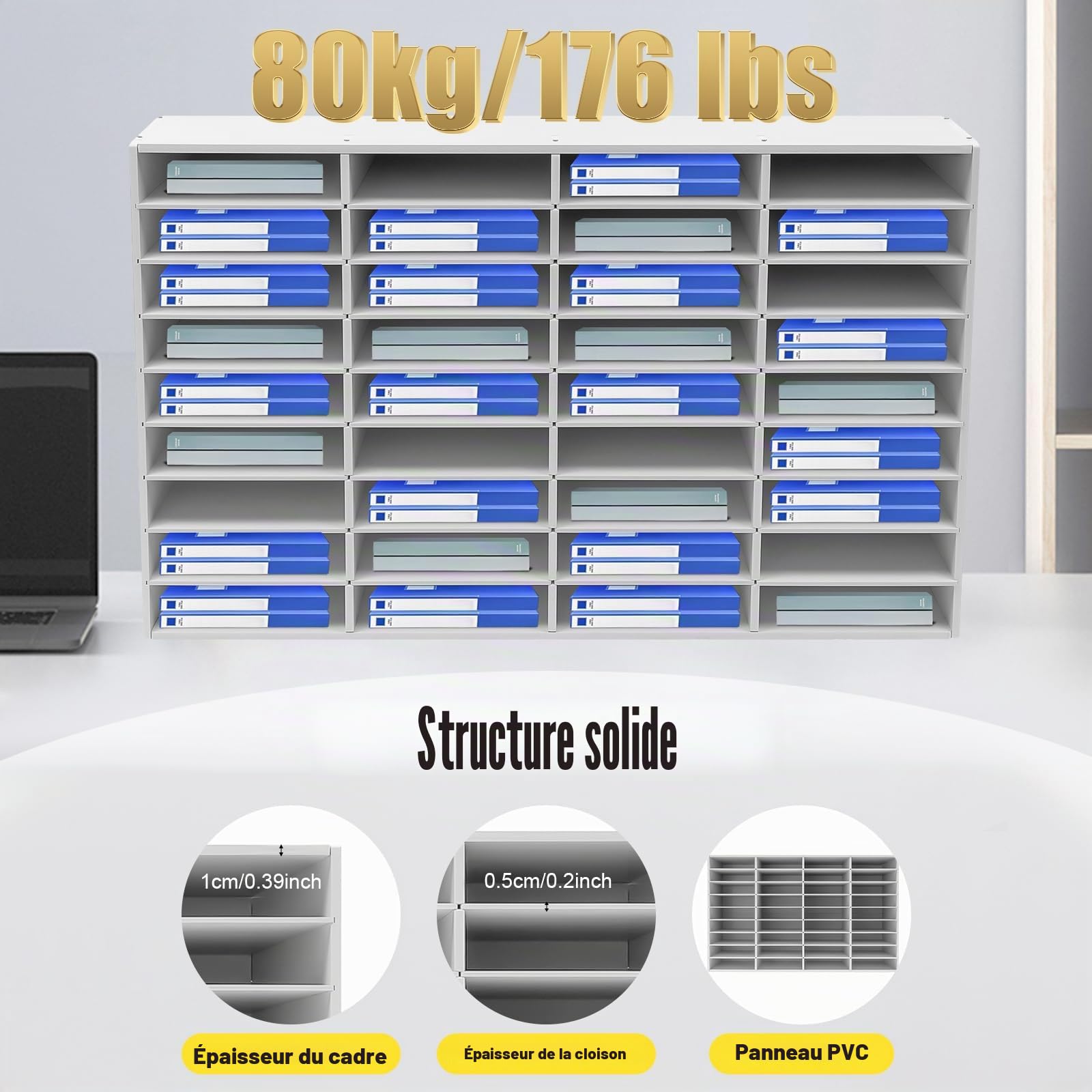 Organiseur de bureau, 36 compartiments pour documents, grand bac à courrier, organisateur de bureau, bacs de rangement pour bureau, porte-dossiers pour la maison, système de rangement 61