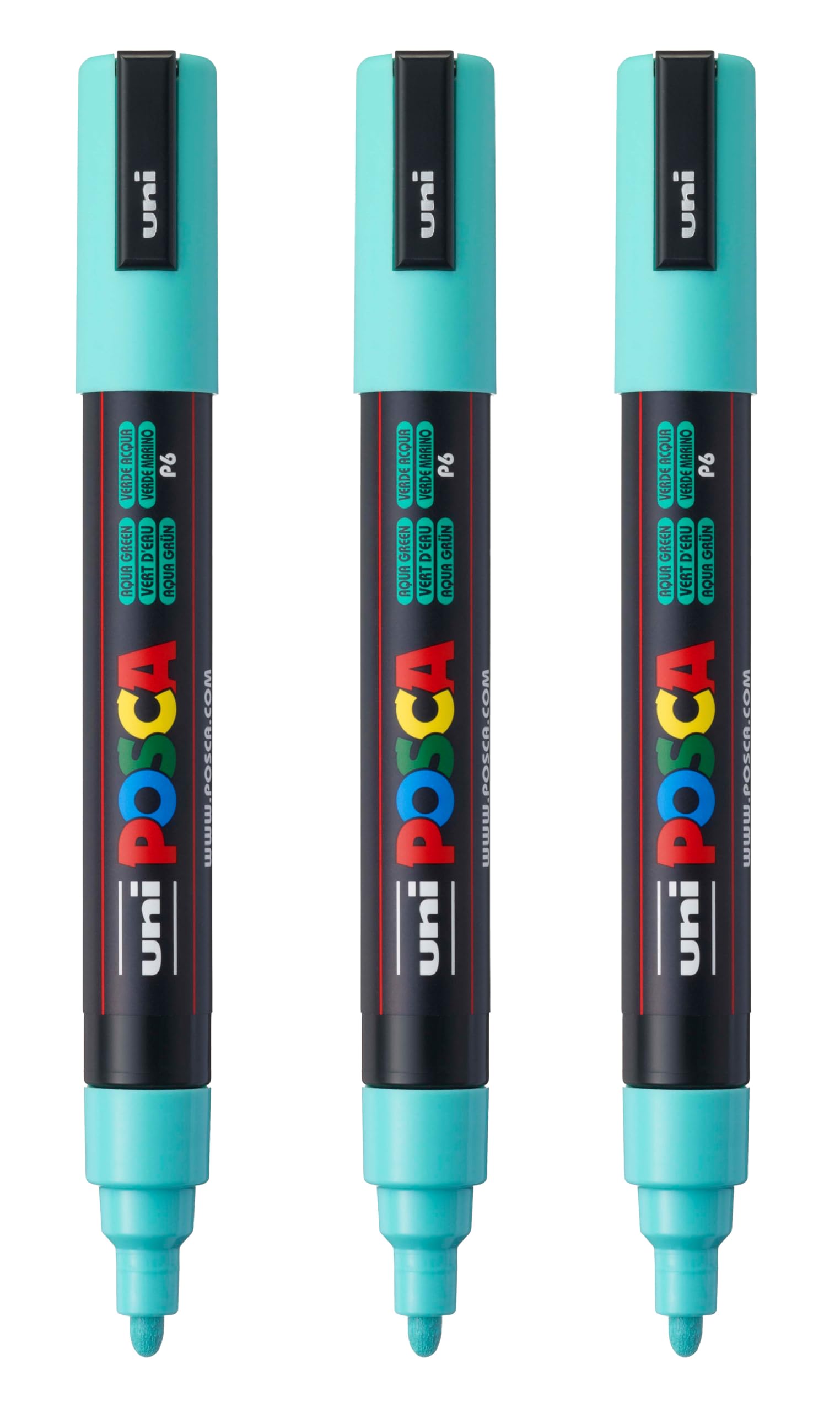 posca PC-5M Water-Based Paint Markers, Reversible Medium Tip (1.8-2.5mm), Aqua Green, 3 Count