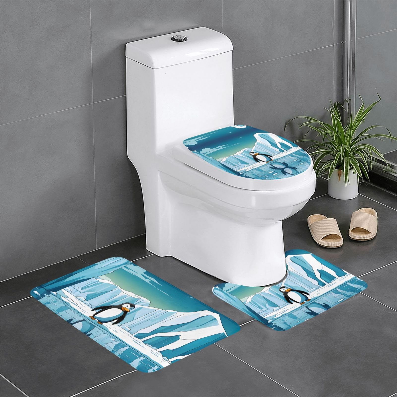 Tapis de sol antidérapants Penguin Antarctica pour meuble-lavabo et WC de salle de bain