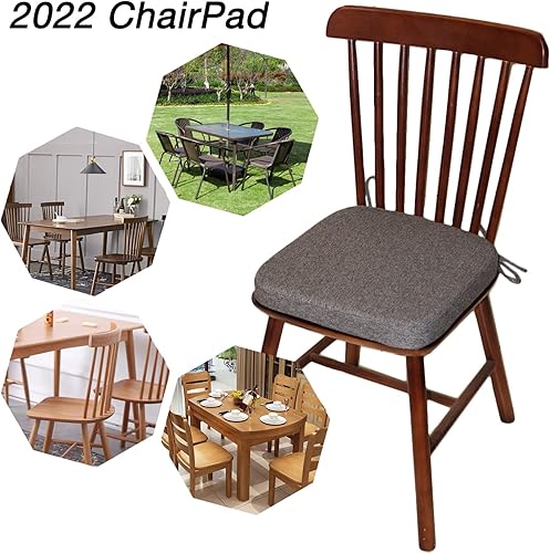 Miniatura 10 de Cojines para sillas de espuma viscoelástica de 2 pulgadas de grosor para sillas de cocina, cojín y cojín antideslizantes con funda lavable a máquina