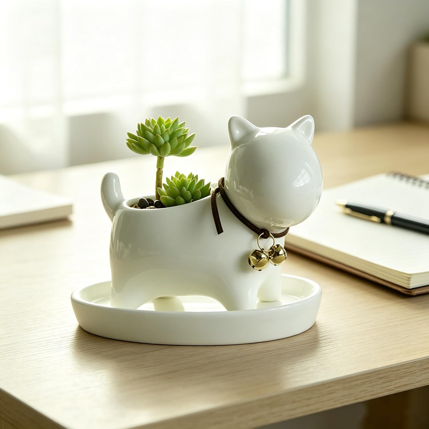 Cute Succulent Planter with Tray Holder, Mini Cactus Planter Container Animal Flowerpot for Small Indoor Plants, Ceramic Dog Gifts for Women Men Home Office Bedroom Tabletop Windowsill Decor image 4