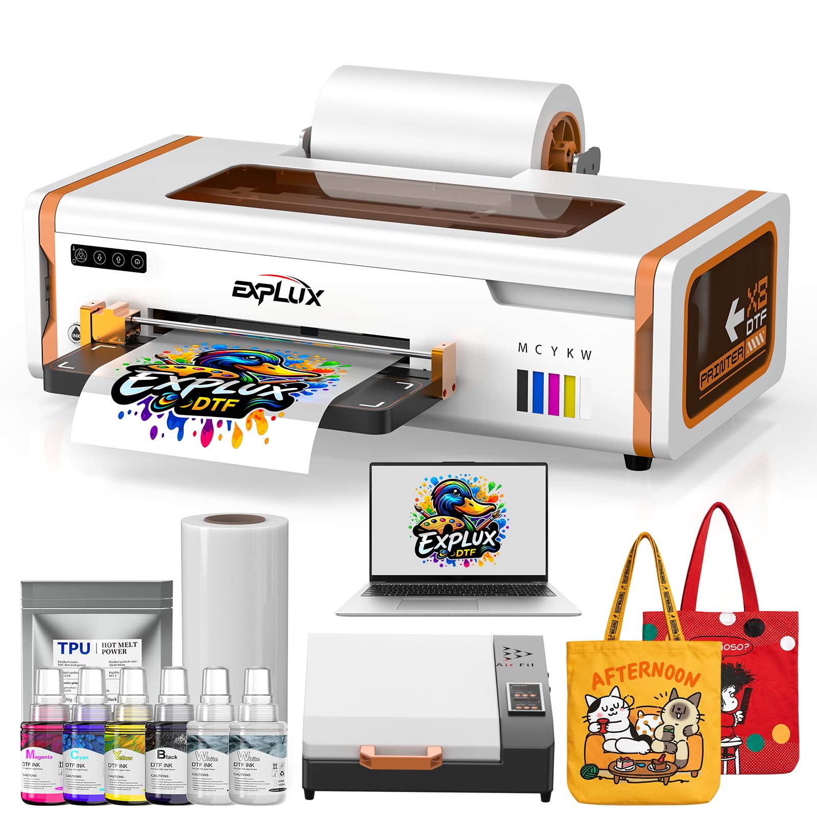 EXPLUX A4 DTF Printer F1080 Printhead Bundle with Oven,Laptop (X8)