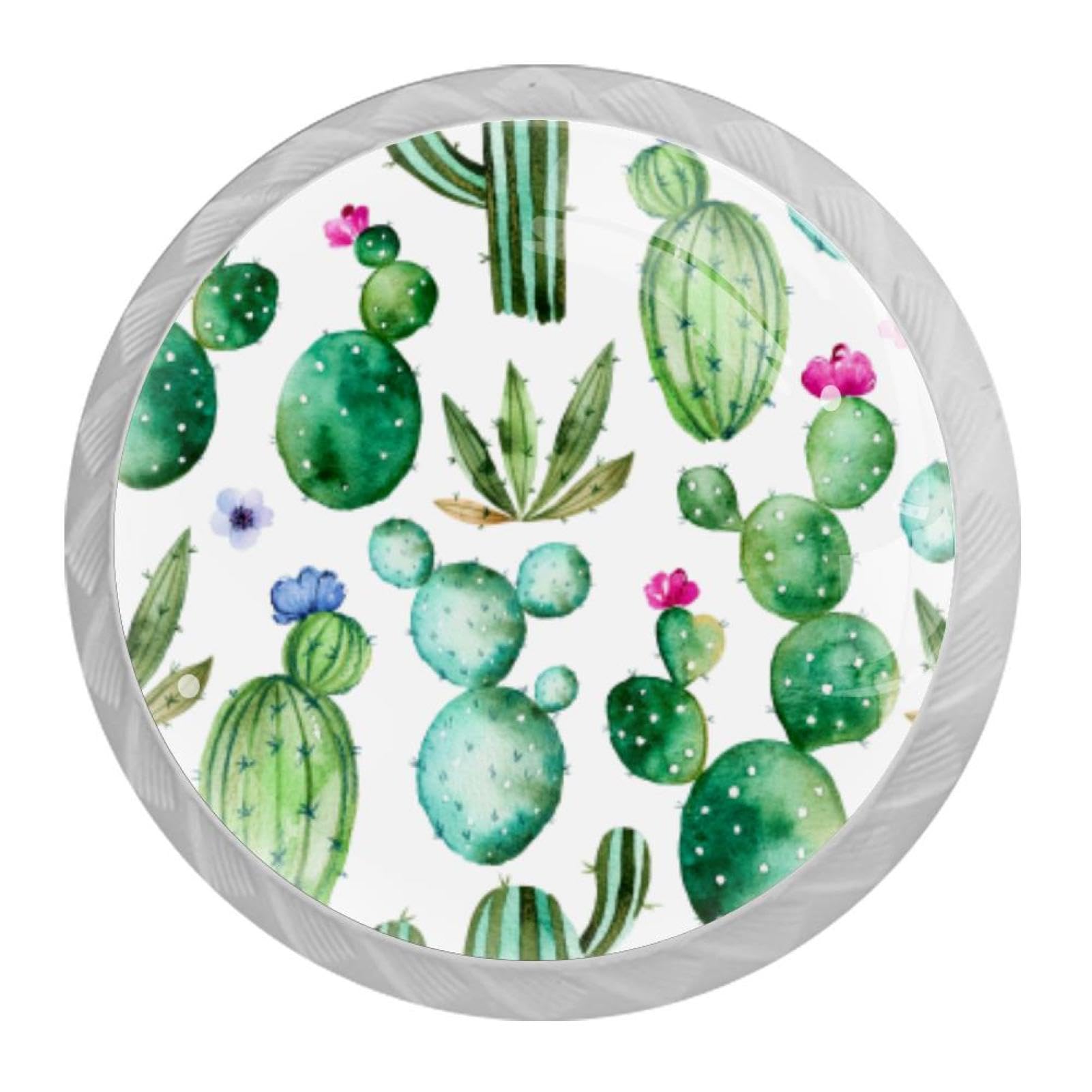 Tqmspg Multi15 4 Pieces Drawer Pulls Cactus Green Door Knobs Dresser Handles For Kitchen Wardrobe Cupboard Hardware Furniture