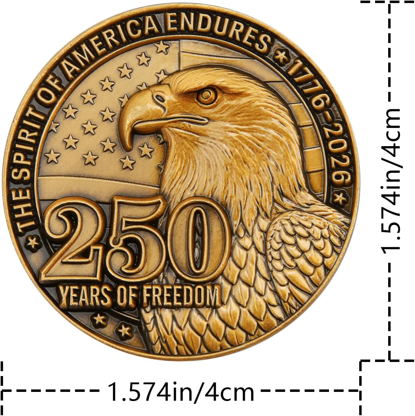 5Pcs 3D Golden Challenge Coin - 250 Years of Freedom & Independence (1776-2026) Commemorative Zinc Alloy Coin with Eagle and Liberty Bell, 1.574 Inches (Pack of 5)