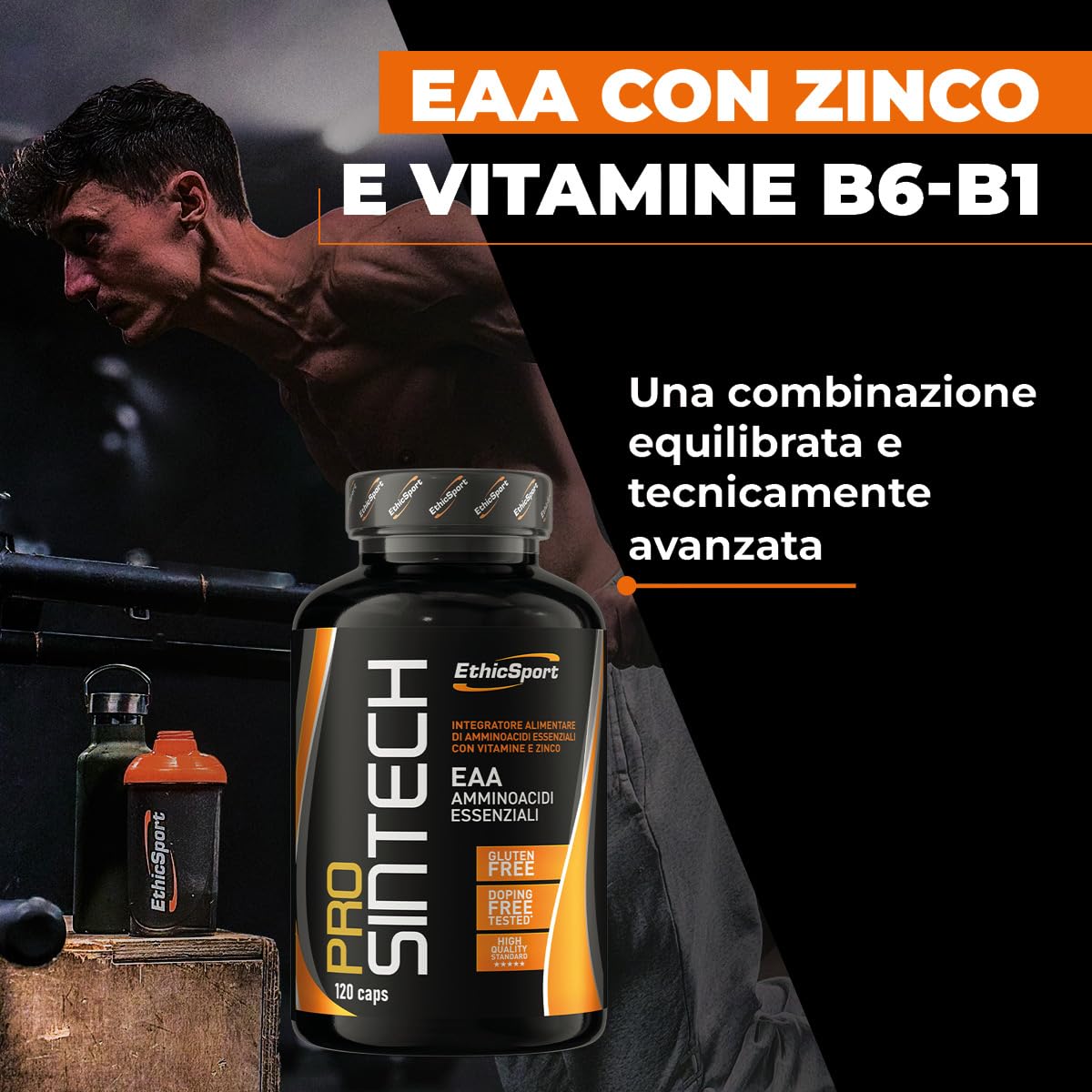 EthicSport - Prosintech - Barattolo da 120 cps - Integratore Alimentare di Amminoacidi Essenziali (EAA) con Vitamine e Zinco, utile per massimizzare la sintesi proteica