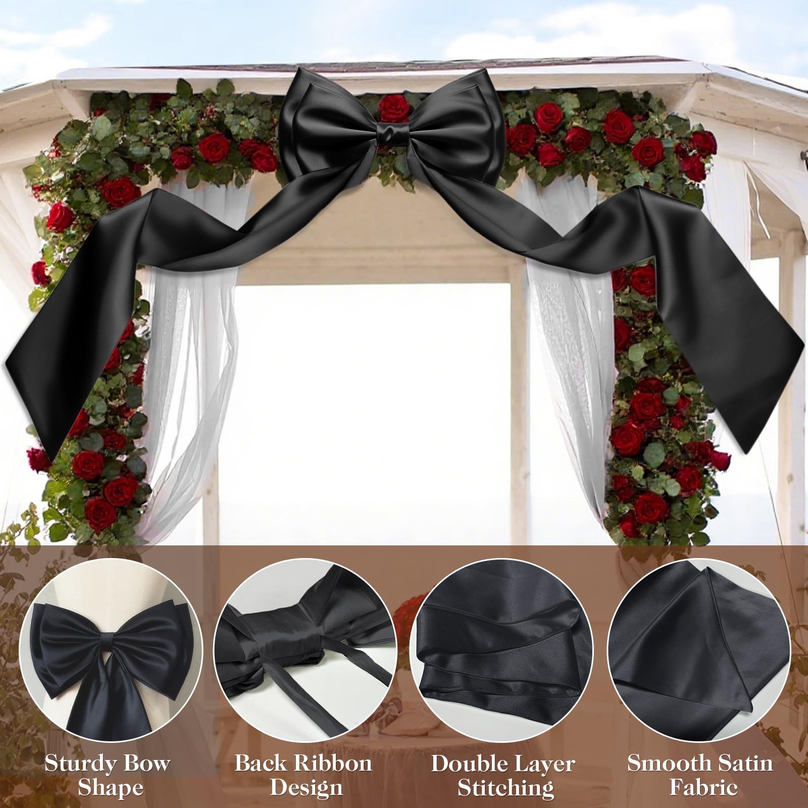 AZEAM Decorazione a fiocco gigante, grande fiocco per sfondo con nastro posteriore, 200 x 50 cm, grandi fiocchi in raso per decorazione, fiocchi per coquette, decorazione per feste di compleanno
