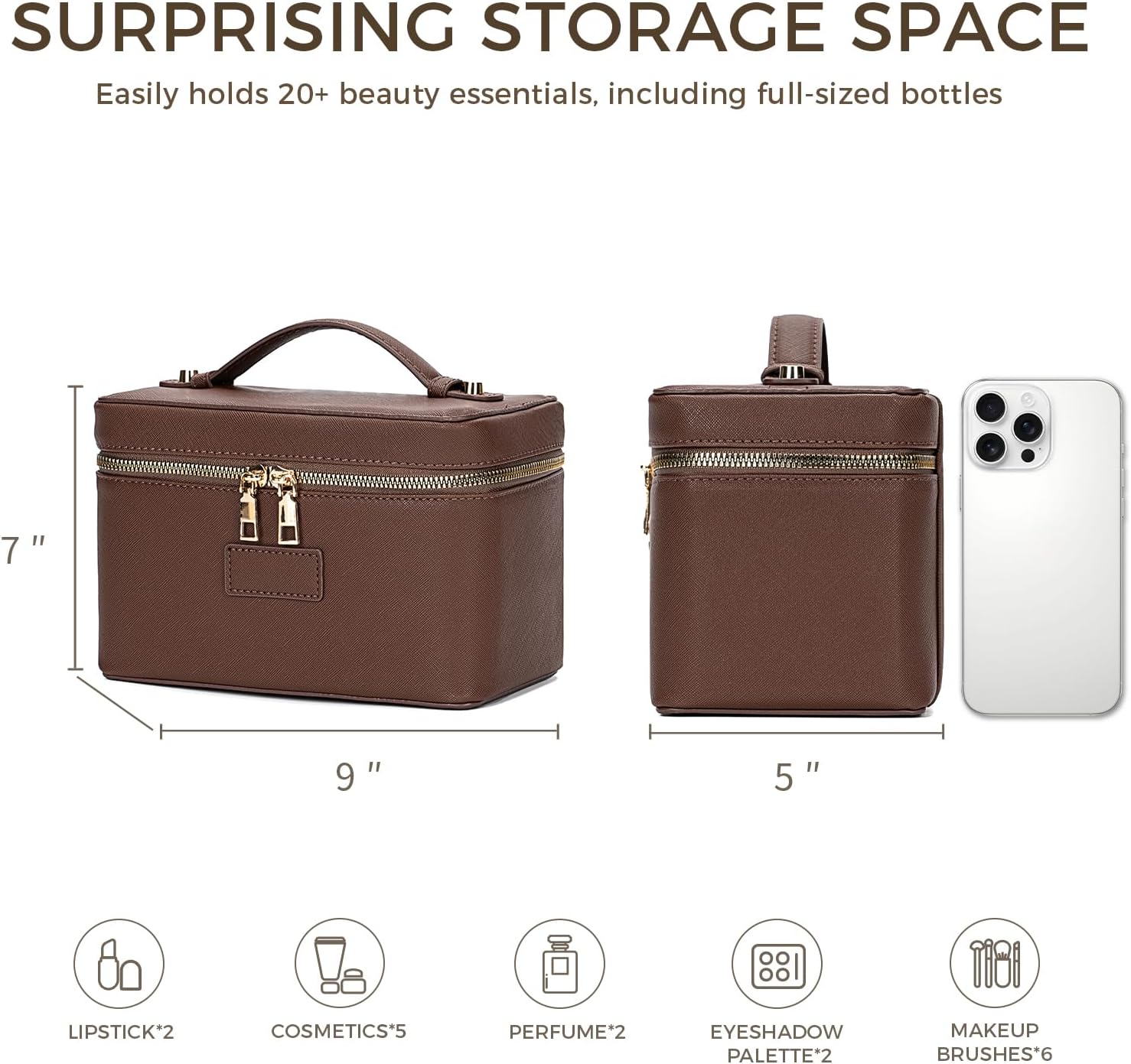 Makeup Bag Vanity Case for Women – Portable Cosmetic Bag Makeup Bag Organizer Travel Toiletry Bag with Removable Divider