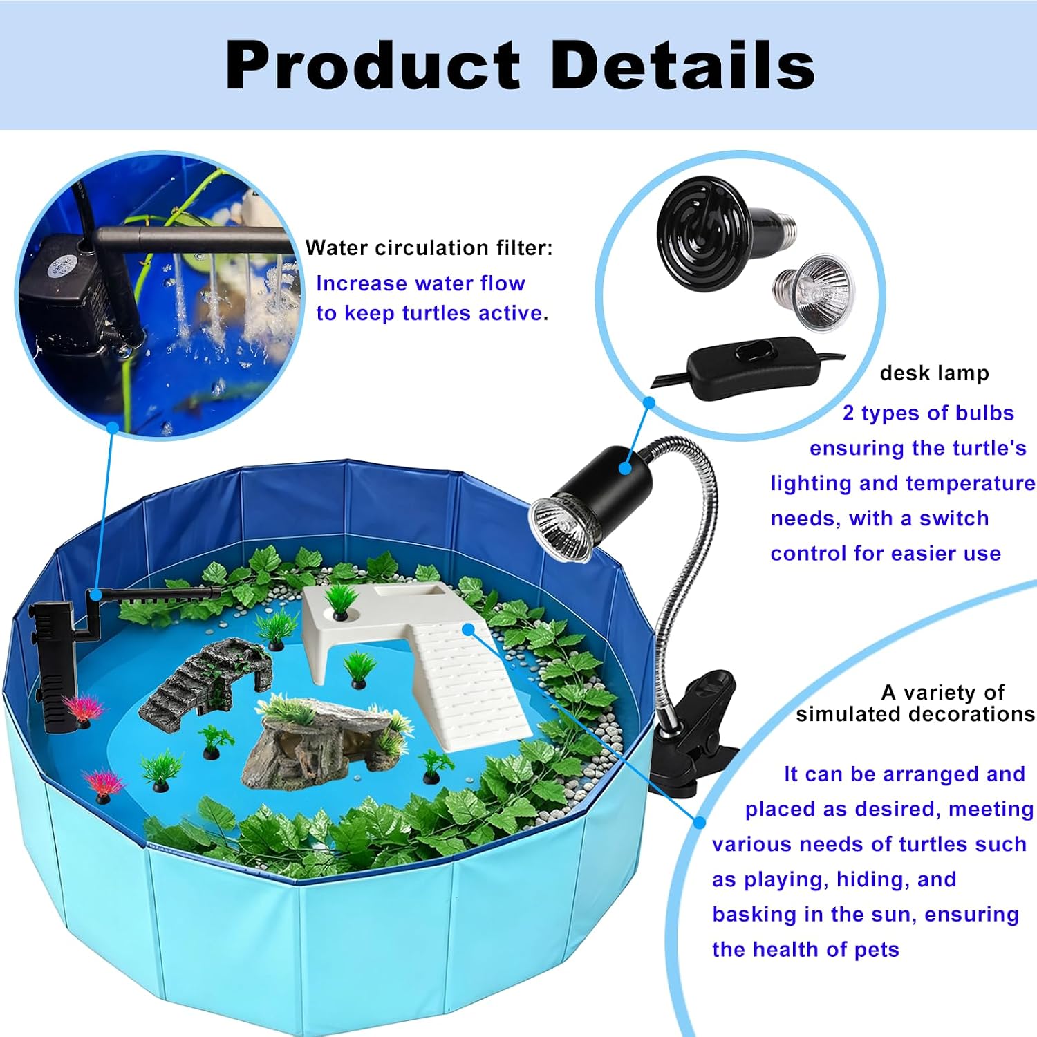 Small Turtle Tank Habitat Kit with Basking Platform, for Turtles, Crayfish, Crab, Aquatic Tortoise Enclosure Starter Aquarium, Pet Turtle Reptile Habitat