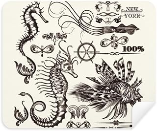 Black Hippocampus Marine Life Illustration Cleaning Cloth Screen Cleaner 2pcs Suede Fabric