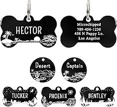 UltraJoys Stainless Steel Pet ID Tag - Personalized Front and Back Engraving, Bone Tag with Ocean Surfing Design, Small