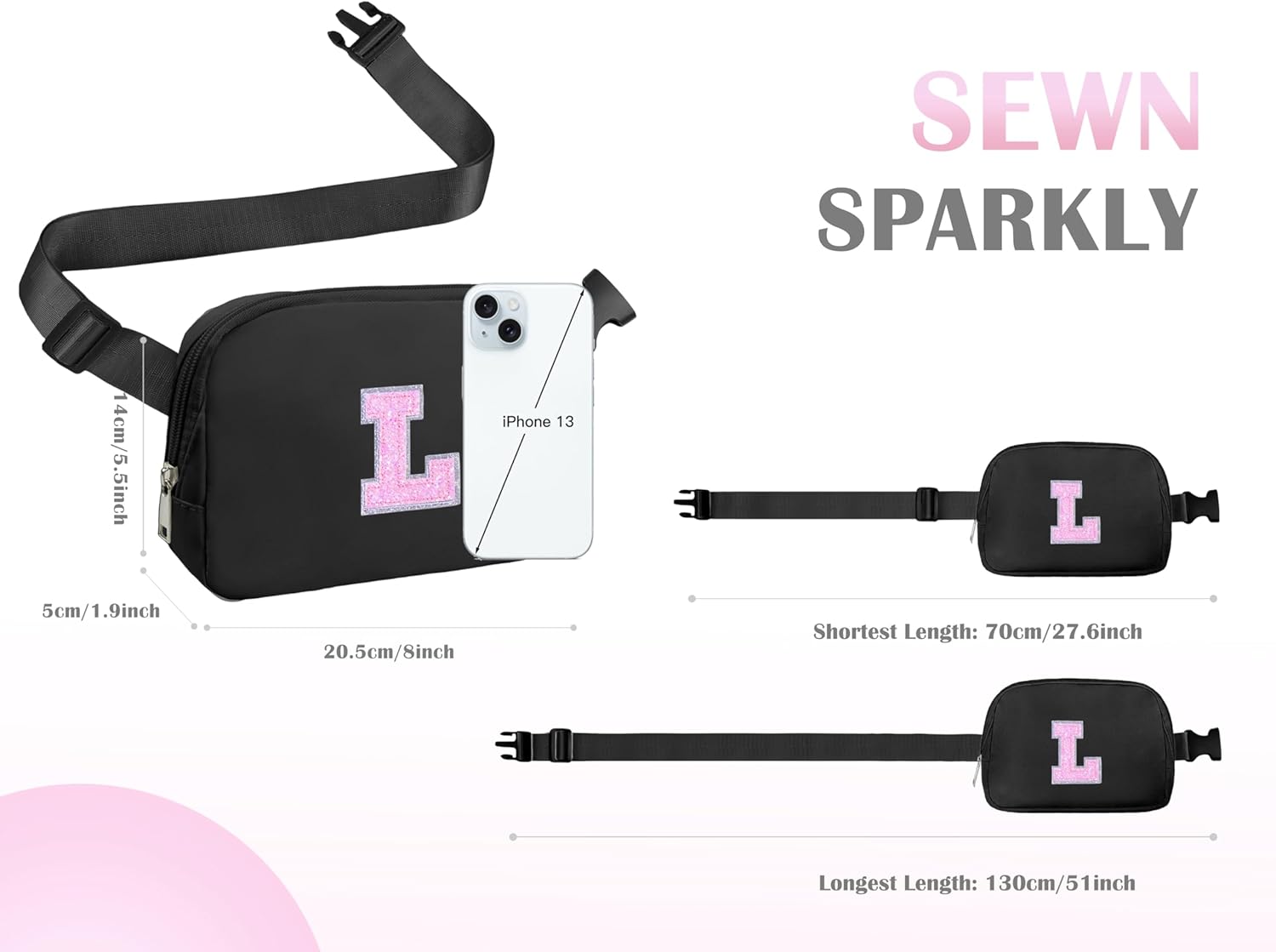 COSHAYSOO Initial Letter Fanny Pack for Girls Personalized Christmas Birthday Gifts for 6 7 8 9 10 11 12 Year Old Teen Girl, Girly Fashion Crossbody Purse Belt Bag Preteen Tween Trendy Stuff Black L - Image 5