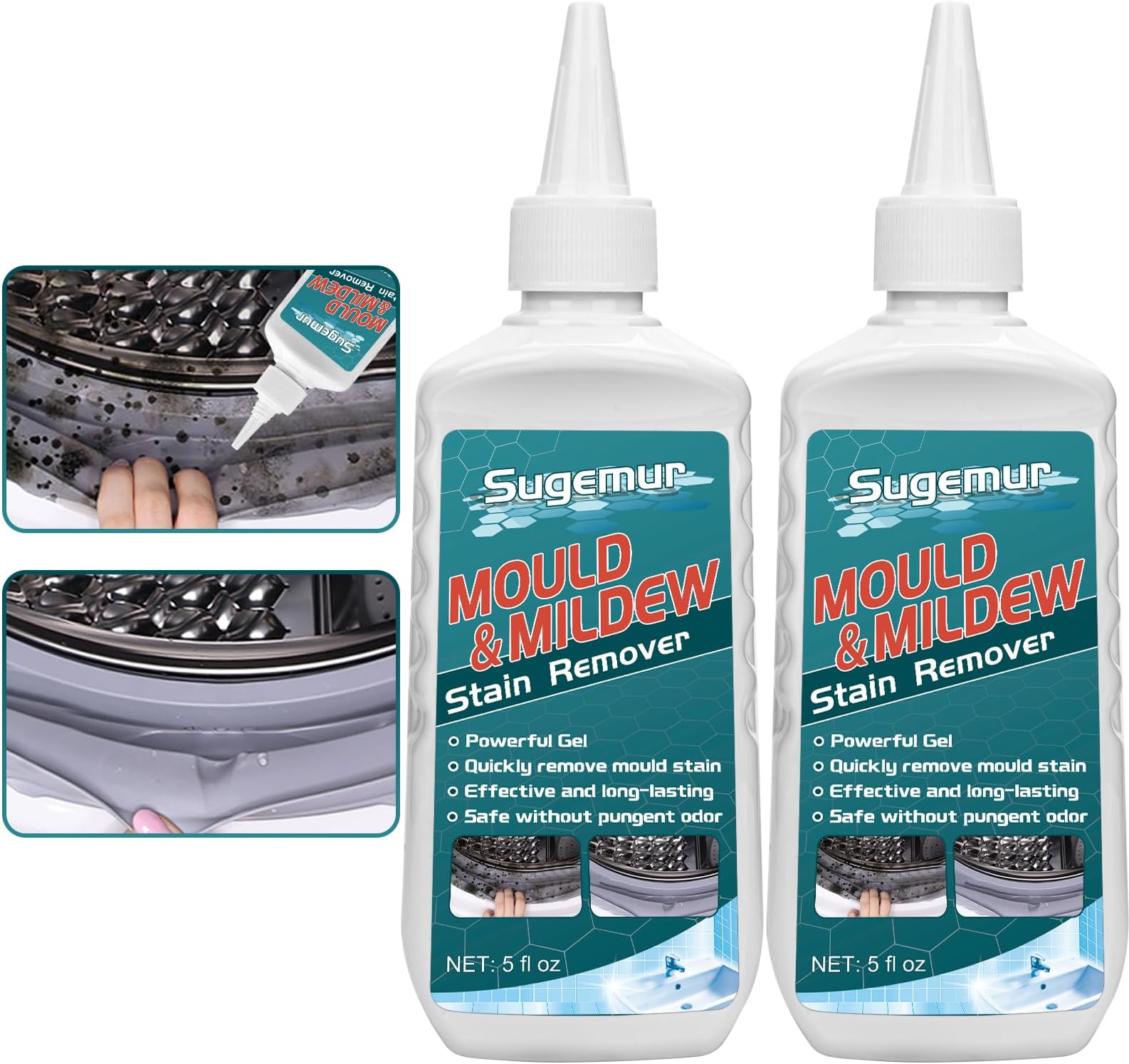Sugemur Mould Remover, Large Capacity Mould Remover Gel, Household Mildew Removal, Mould and Mildew Cleaner for Toilet Washing Machine Seal Bathroom Kitchen Sink Tile Grout Stains 2 Pack