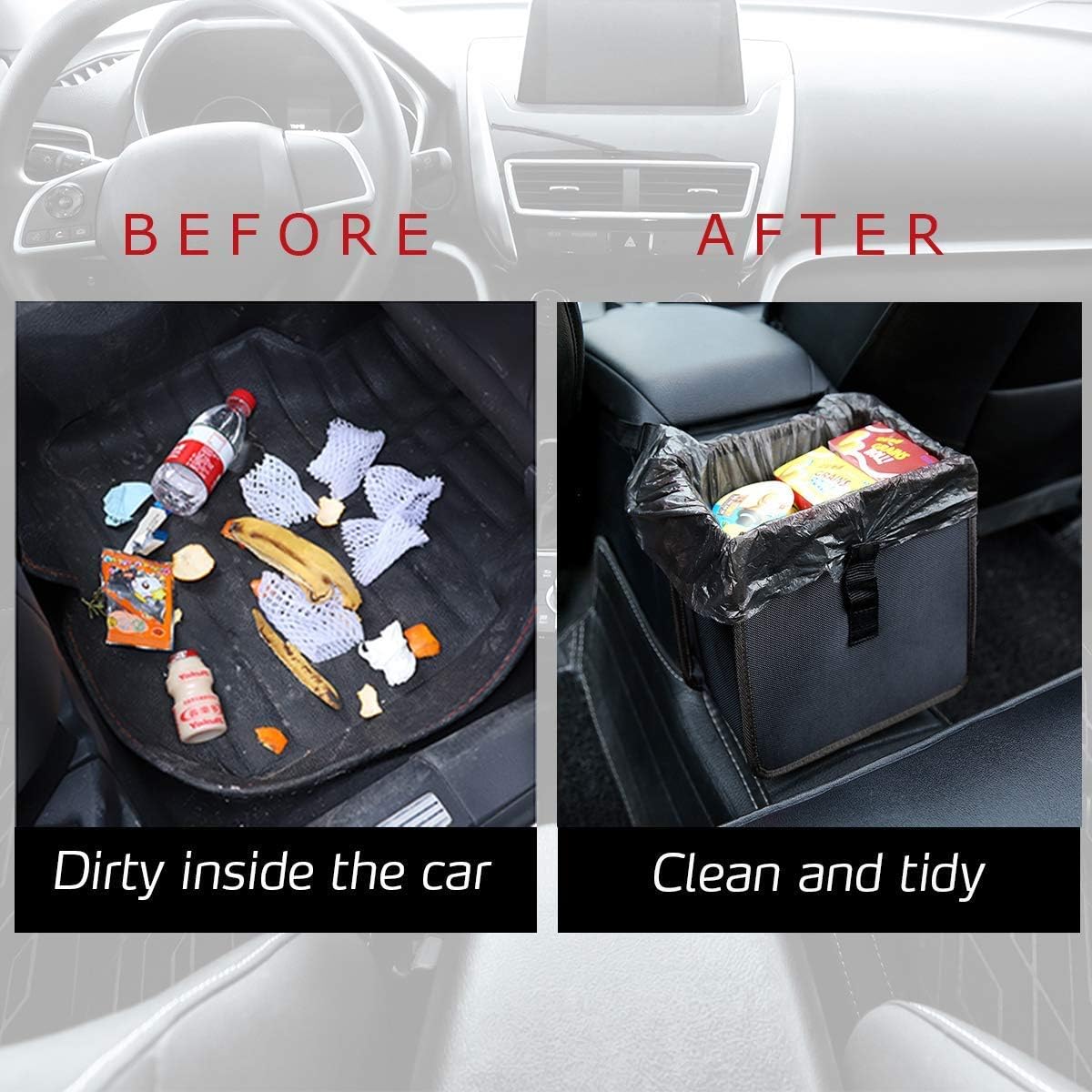 WildAuto Hanging Car Trash Can Leak Proof Car Trash Bag Collapsible Car Garbage Can 6.5Ltr Capacity (Black)