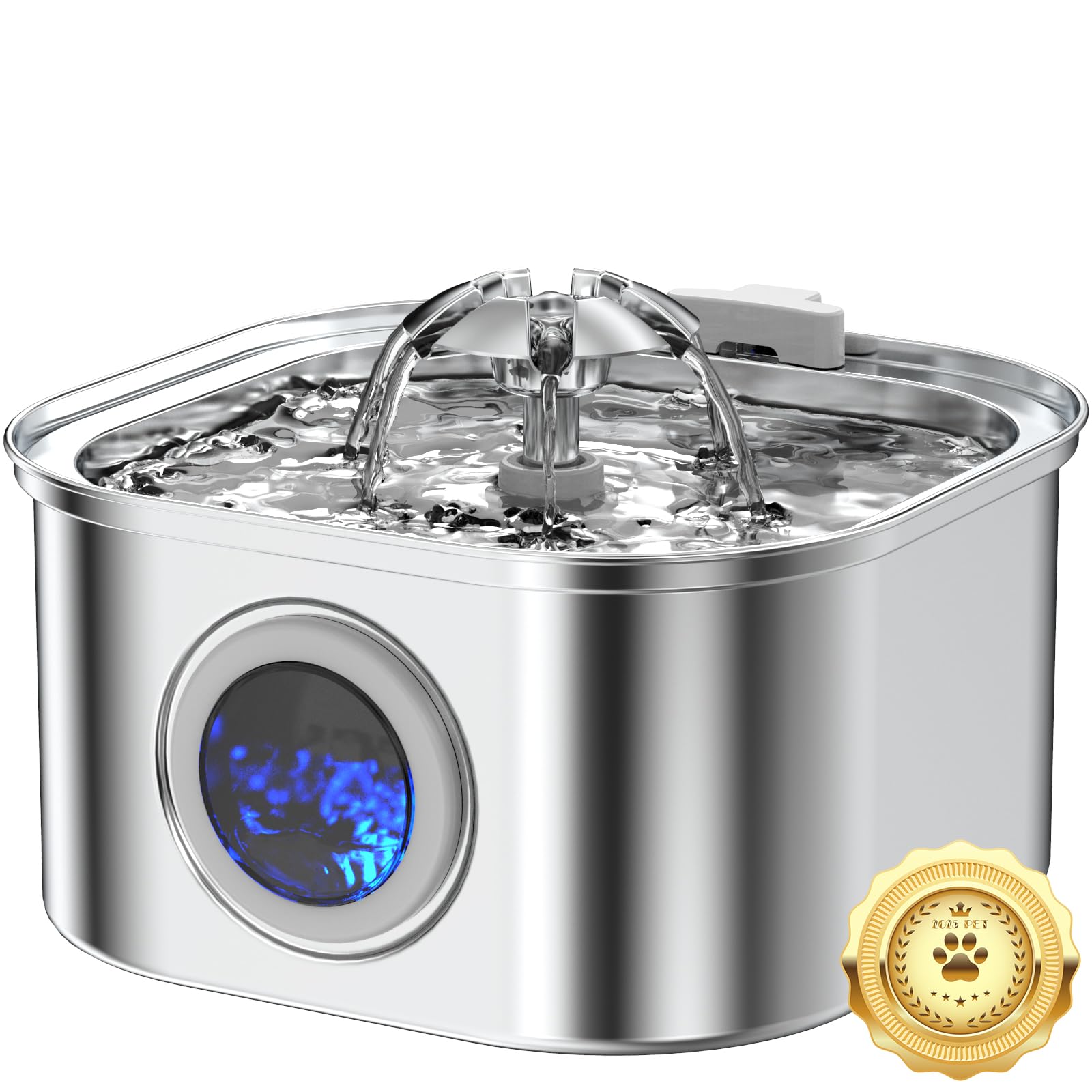 Cat Water Fountain Stainless Steel, 3.2L/108oz Cat Fountain with Water Level Indicator, Pet Water Dispenser with Quiet Pump Ideal for Cats, Dogs and Multi-pet households