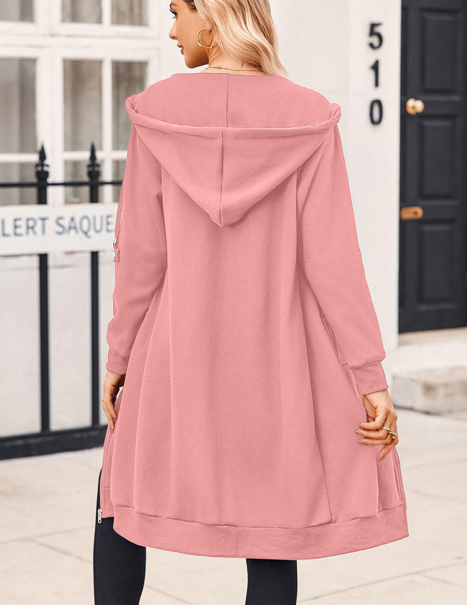 Damska bluza z kapturem na co dzień zapinana na zamek polarowa tunika bluza oversize długa bluza z kapturem kurtka z kieszenią