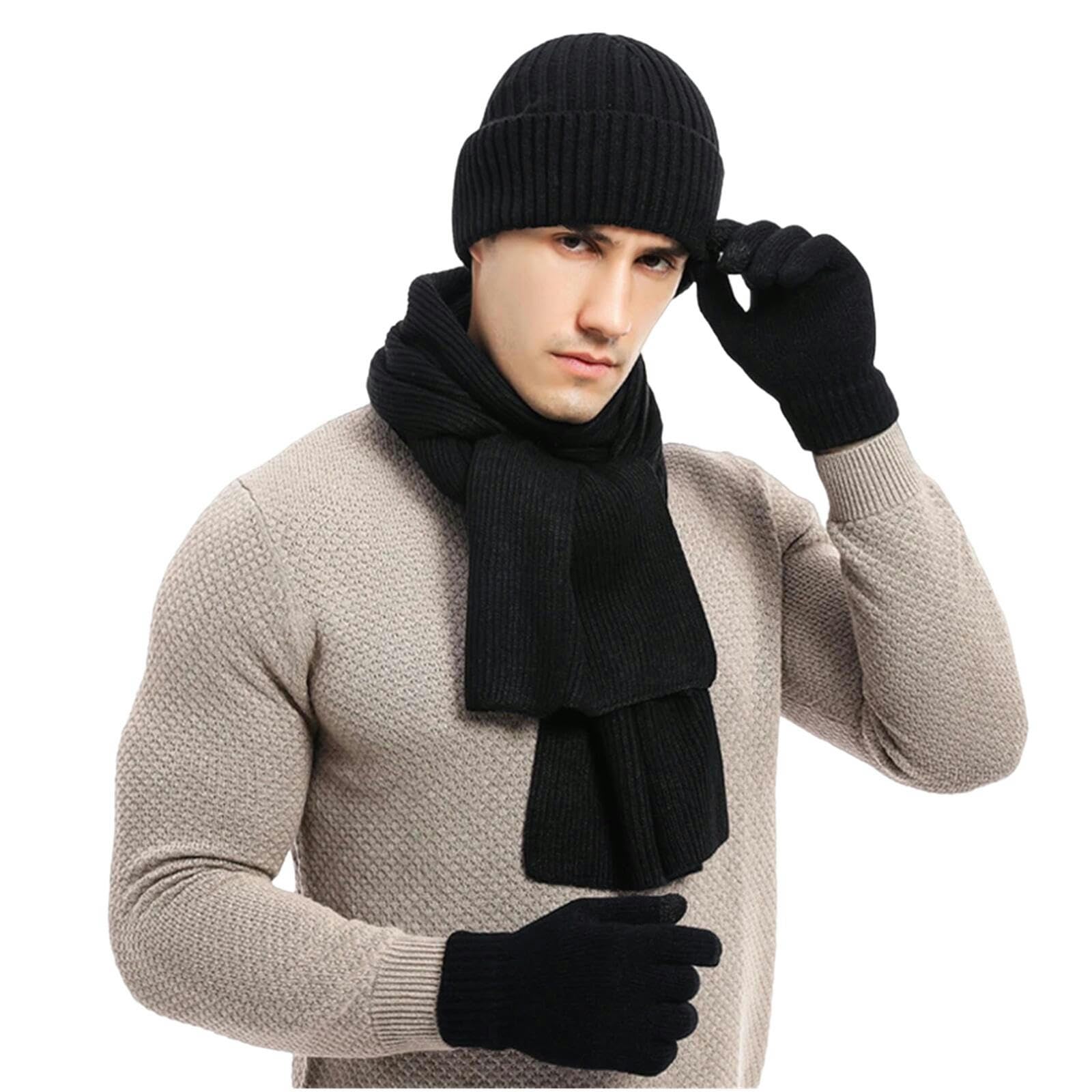 Set Sciarpa Cappello Guanti Inverno Uomo Esterno Casual Business Caldo Cappello Confortevole E Morbido