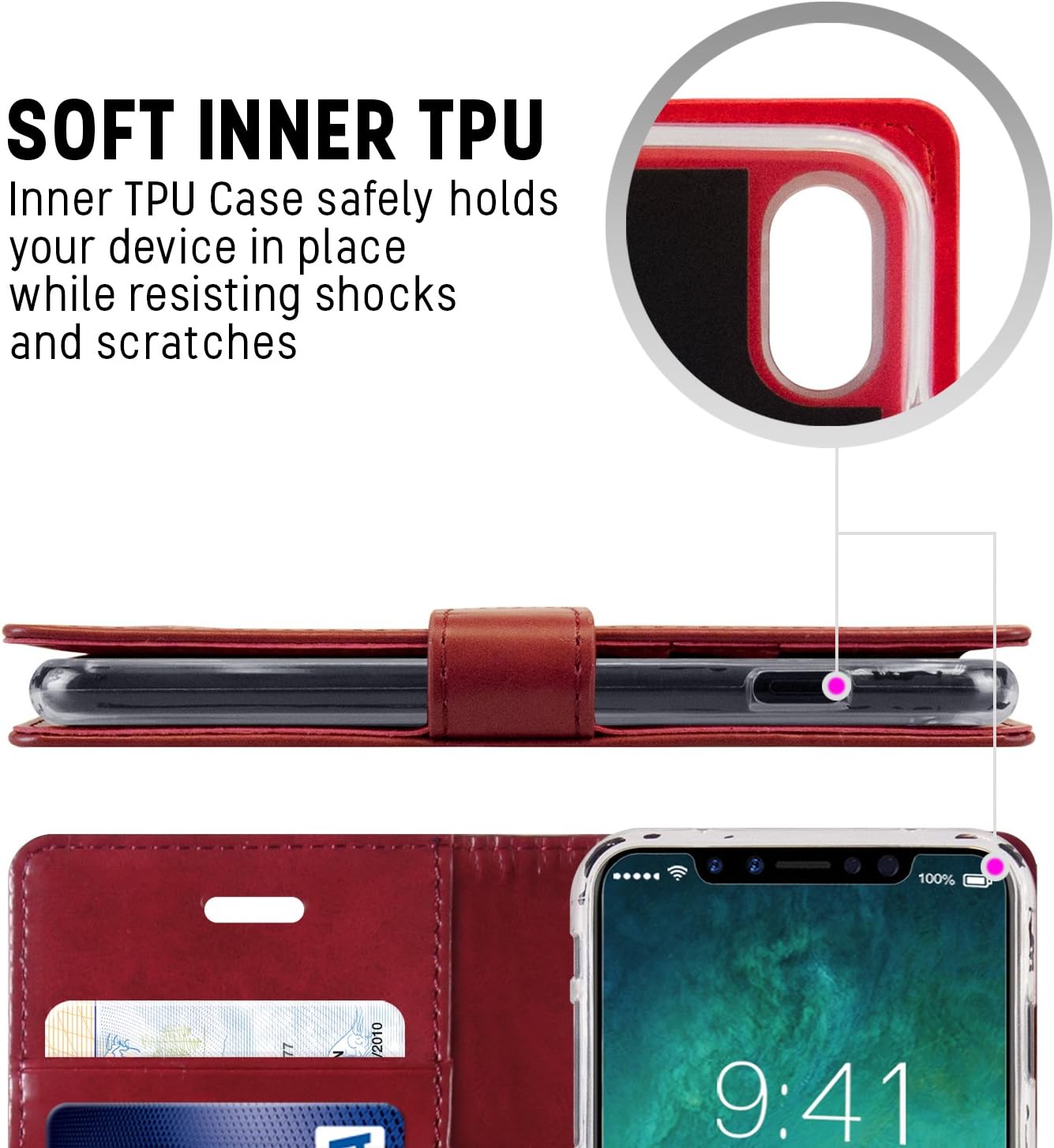 GOOSPERY Blue Moon Wallet for Apple iPhone Xs Case (2018) iPhone X Case (2017) Leather Stand Flip Cover (Wine)