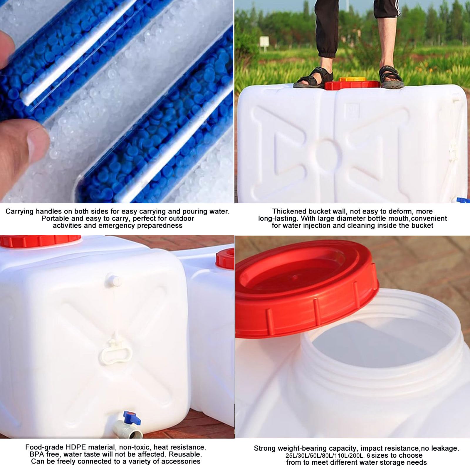Tanica per Acqua da Campeggio in Plastica Grado Alimentare, Secchiello Serbatoio per Acqua con Rubinetto Deposito D'Acqua per Pesca, Feste, Camper(Size:110L,Color:bianco)
