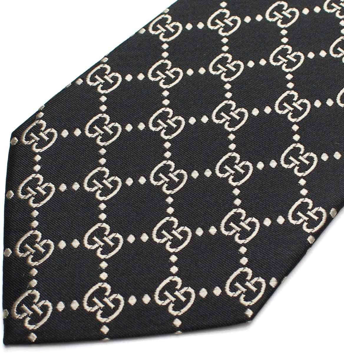 GUCCI グッチ 499695 4B002 1079 イタリア製 シルクネクタイ GGロゴ 1079/ブラック [並行輸入品]
