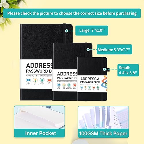 Miniatura 2 de Libreta de direcciones, libreta de direcciones y contraseñas con pestañas alfabéticas, organizador de direcciones de tapa dura con bolsillo, páginas