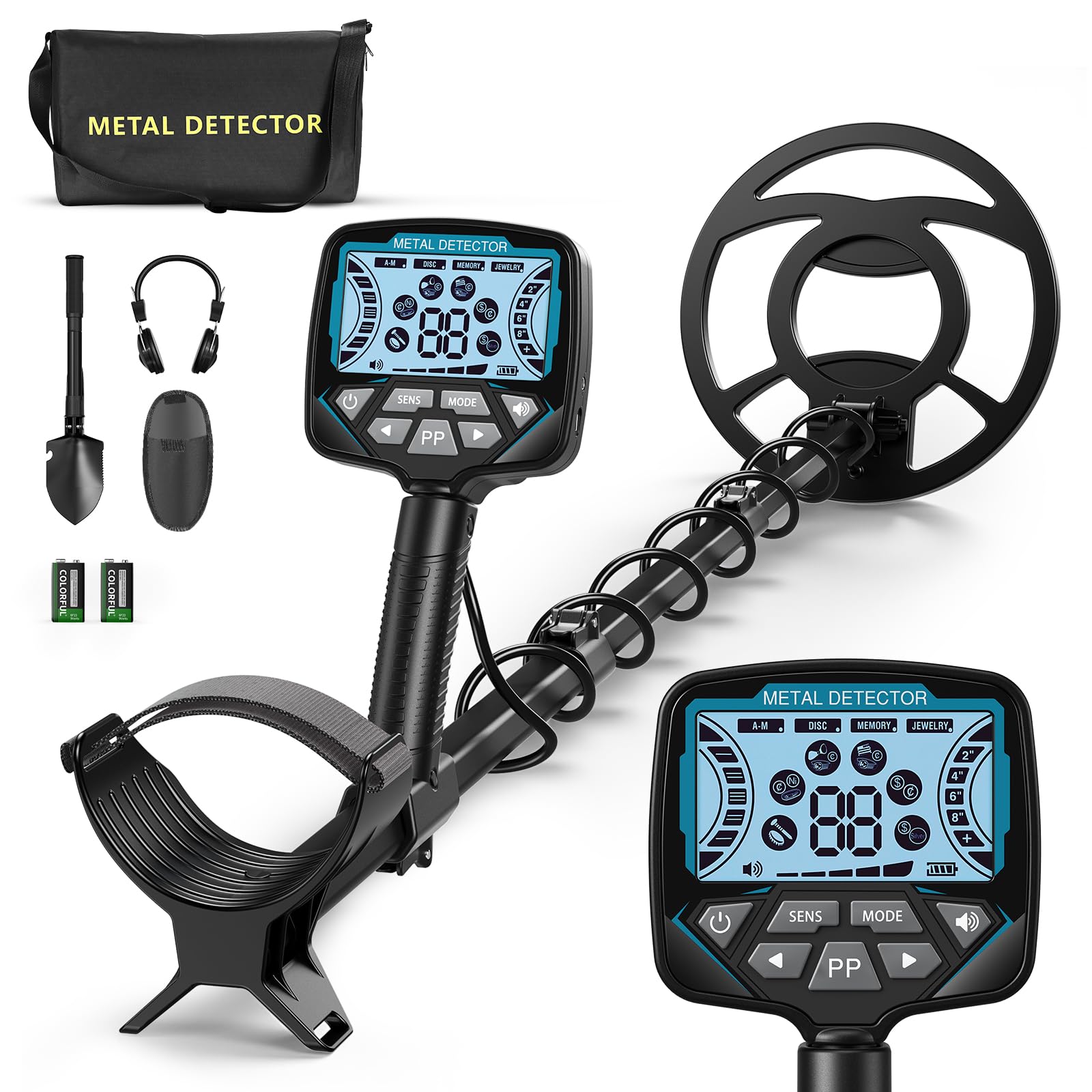 Jradse - Rilevatore di metalli, bobina completamente sommersa IP68 da 10,2 pollici, schermo LCD intelligente, lunghezza regolabile da 74 a 138 cm, kit completo di accessori, adatto per bambini e