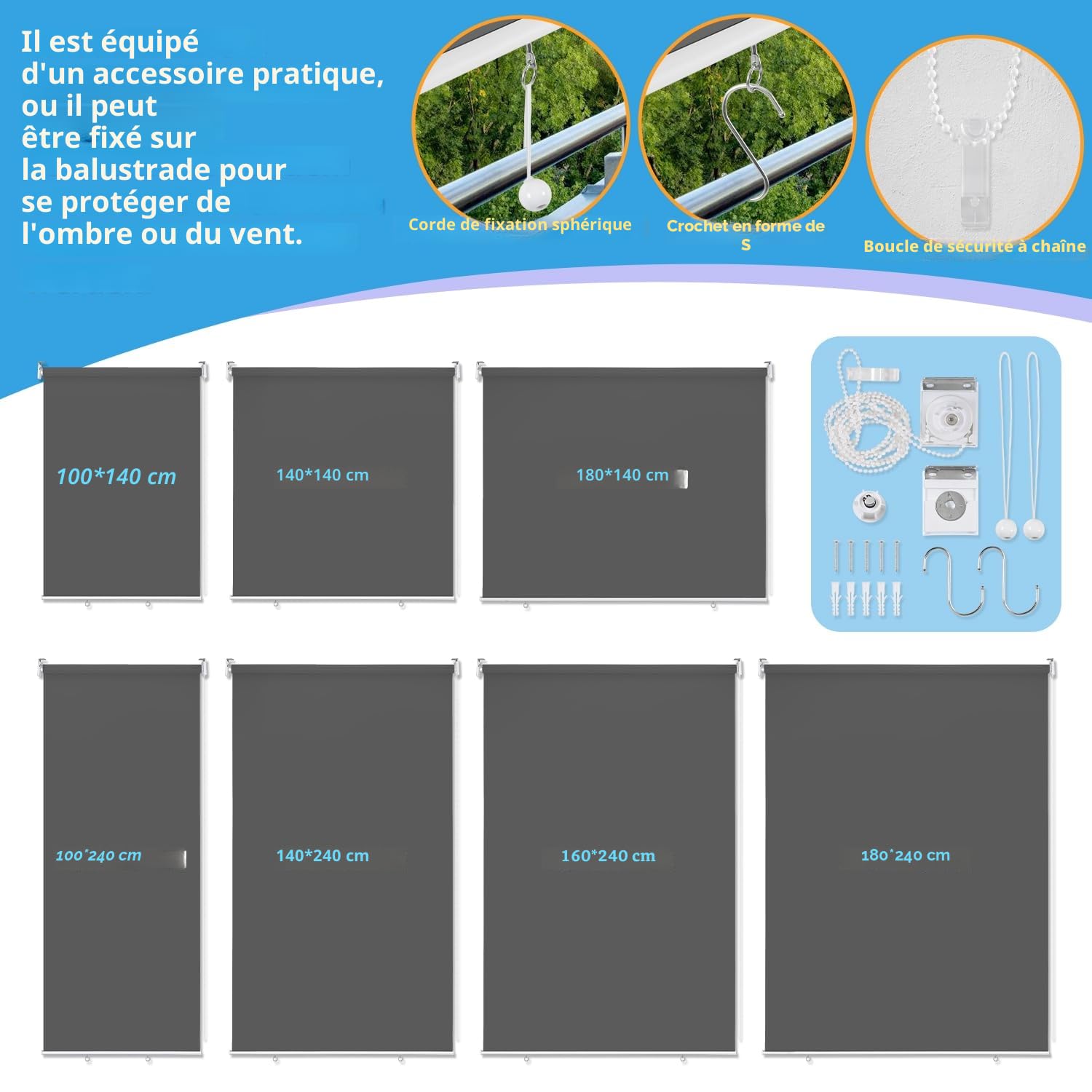 Ikodm Store vertical extérieur de 180 x 240 cm, pour balcon, ombrage intérieur et brise-vue, gris foncé