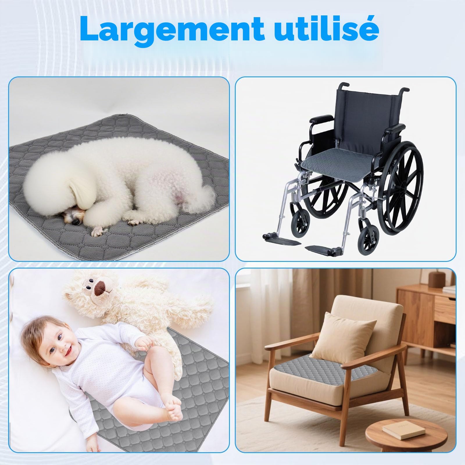 2 pièces Coussin Incontinence Chaise Adulte, Absorbant Lavable, Siège Réutilisable, imperméables, Tapis d'incontinence antidérapants pour fauteuils, chaises Longues, sièges Auto,50 x 50 cm