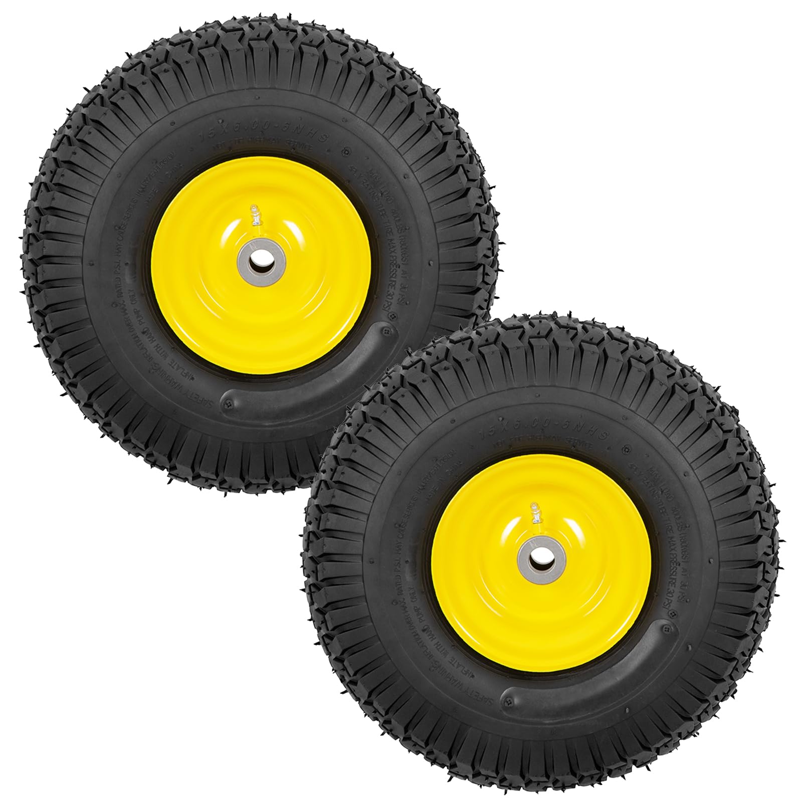 2 PCS Exact Replacement 15x6.00-6" Front Tires and Wheel Assembly for John Deere Riding Mowers, Compatible with John Deere 100 and 300 Series, 3" Offset Hub, 3/4" or 5/8" or 1/2" Bushings