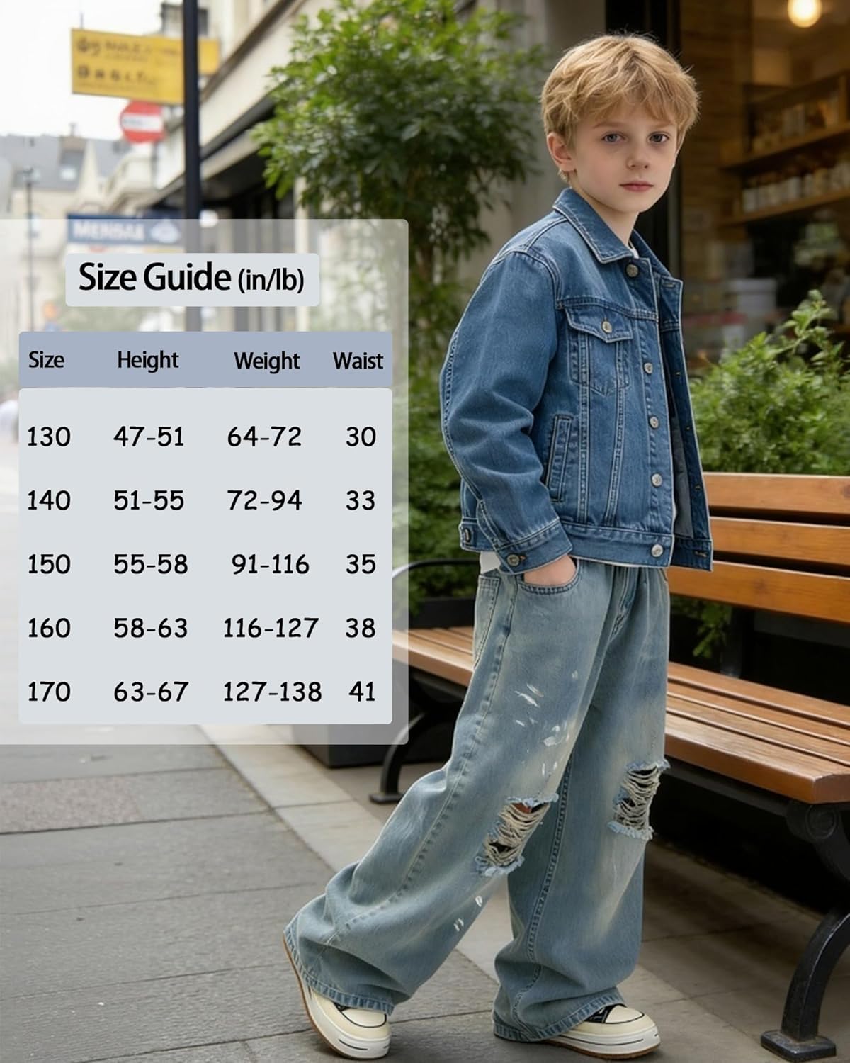 SANGTREE Boys Baggy Jeans Wide Leg Elastic Waist Casual Denim Pants for Boys 6-16years