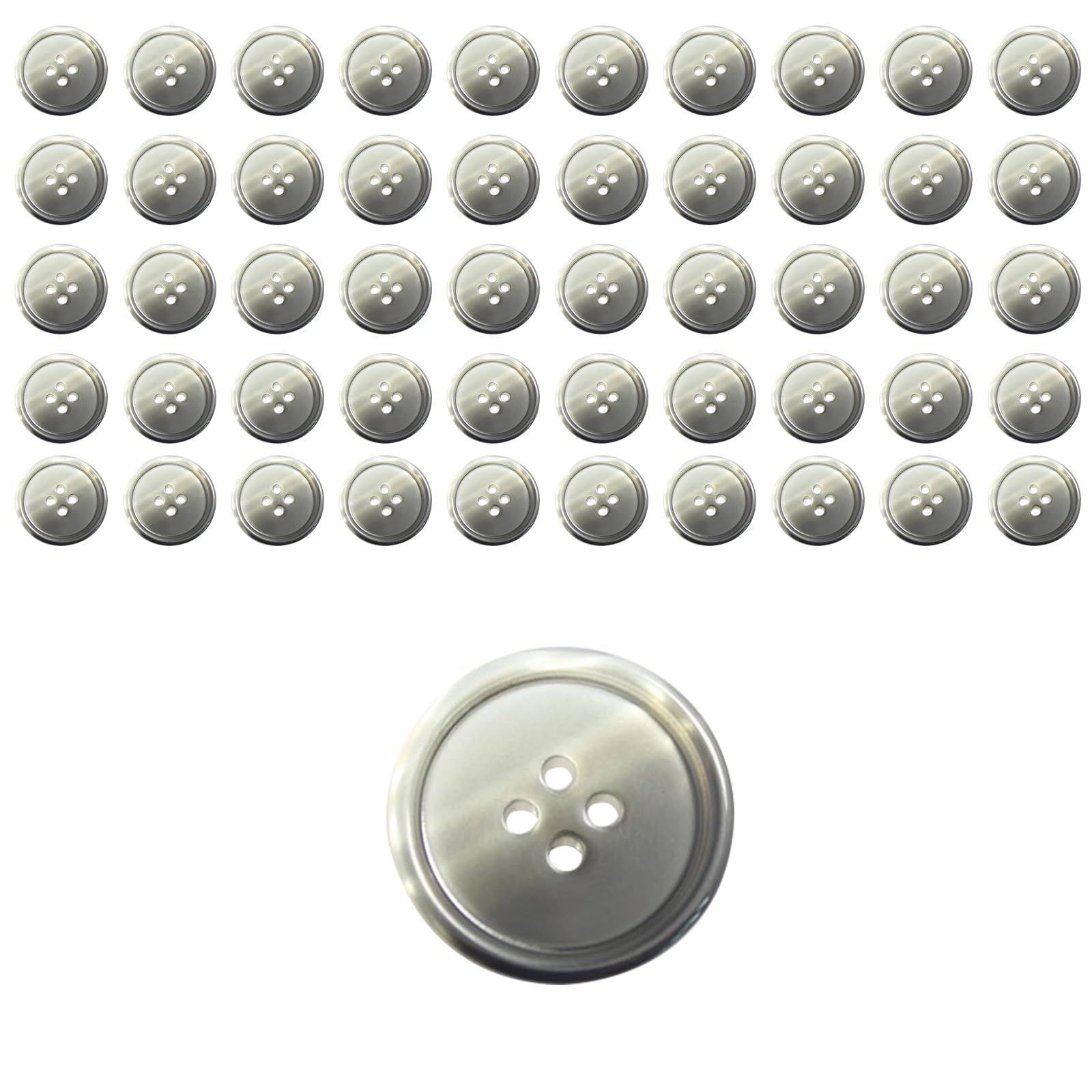 50PCS 15mm Gradient Buttons 4 Holes Round Resin Buttons for Clothes Sewing DIY Craft Projects, Gray