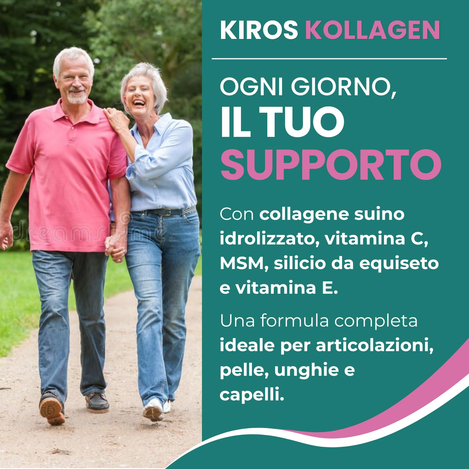 KIROS KOLLAGEN STRAWBERRY – 30 Bustine - Gusto Fragola | Collagene Idrolizzato 10g con Vitamina C, MSM, Silicio ed Equiseto – Integratore per Articolazioni, Pelle, Capelli e Unghie