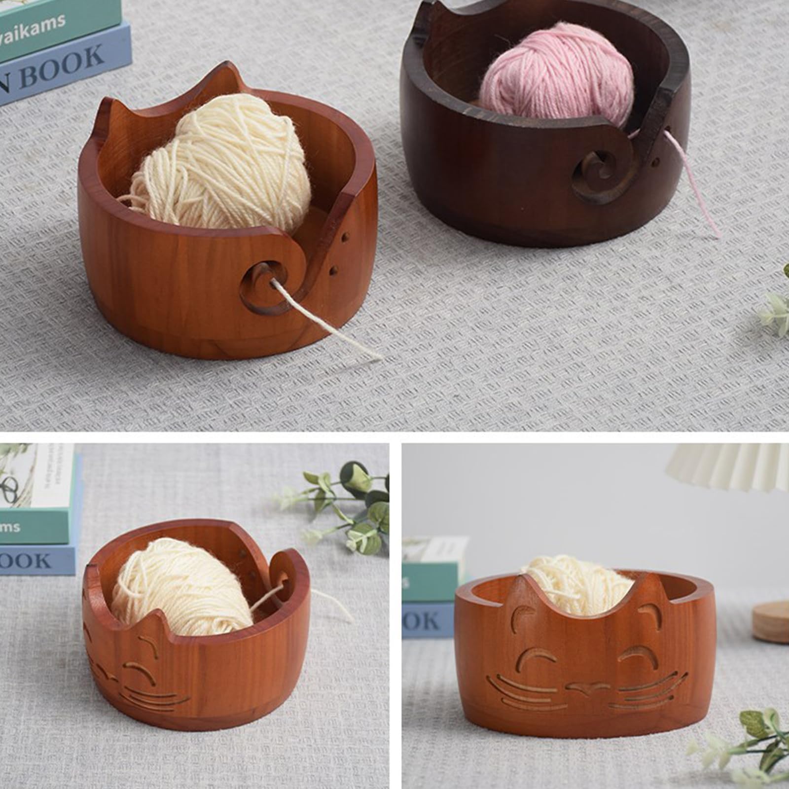 Bol à Laine Bol à Tricoter, Bol De Fil En Bois Pour Tricot Et Crochet (14,5 X Support Pelote De Laine