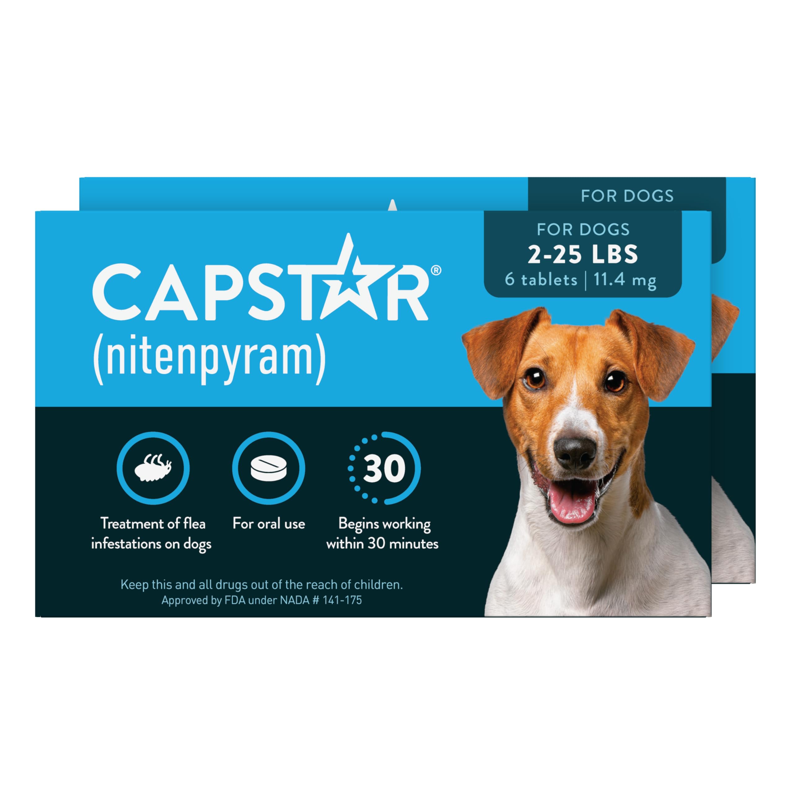 Capstar (Nitenpyram) Fast-Acting Oral Flea Treatment for Dogs 2-25 Lbs, Vet-Recommended Medication Tablets, Flea Tablets for Dogs Start Killing in 30 Minutes, 12 Doses (Includes Two 6-Count Boxes)