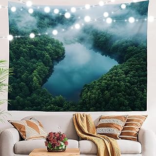 BaoNews Nature Misty Atmosphere Tapestry, Forested Area Water Body Large Wall Hanging Polyester Tablecloths Tapestry Bedroom Room Living Room Dorm 51.2 x 59.1 inches