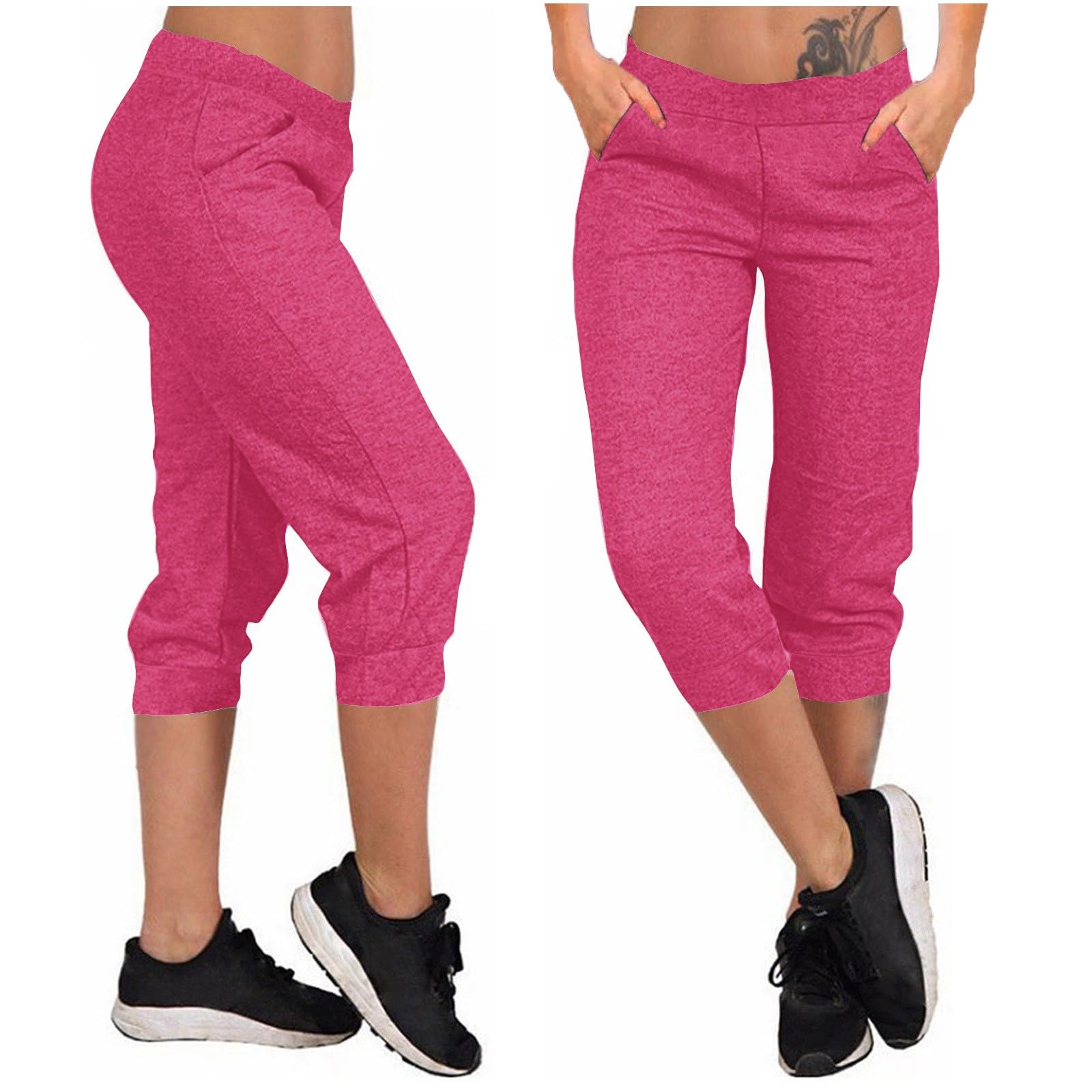 Pantalones 3/4 para mujer, pantalones capri de verano, ligeros, cintura alta, hasta la rodilla, pantalones de ocio, cómodos pantalones de entrenamiento con bolsillos, pantalones de tres cuartos,