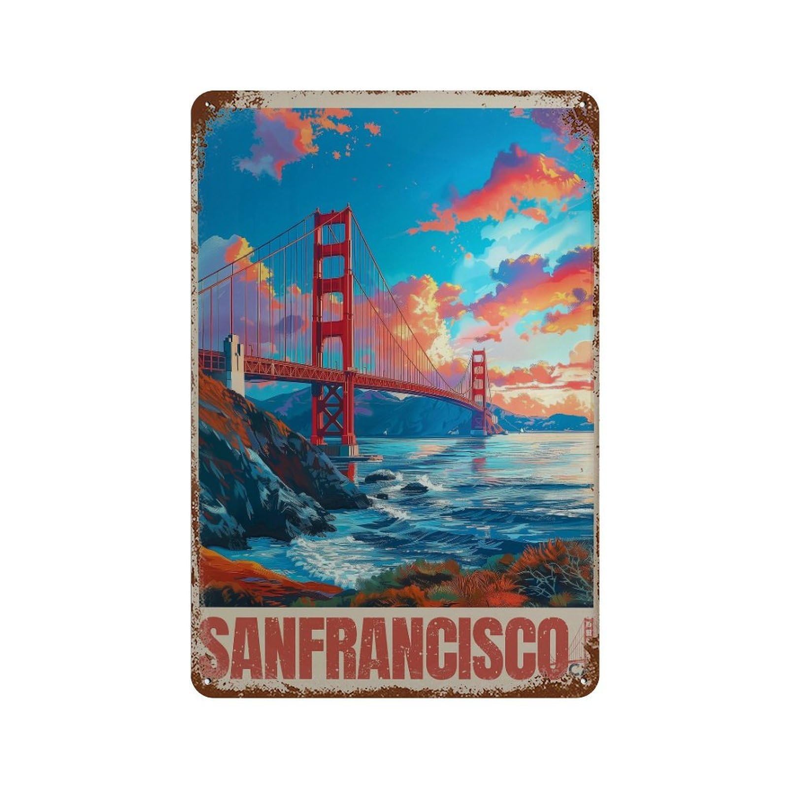 xiaoxiaoshen Golden Gate Bridge San Francisco Coastal Wall Decor Art Metal Tin Poster Modern Home Decor Art Home Bar Shop Decorations Vintage Sign 30x20cm