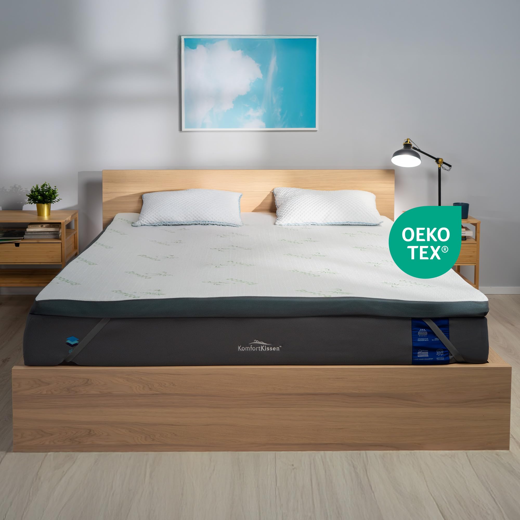 MKS.® Cubrecolchón de gel de 80 x 200 cm – 7 cm de espuma viscoelástica con dureza doble H3 | Topper de espuma de gel que alivia la presión con funda de bambú transpirable y flujo de aire 3D, antideslizante y lavable