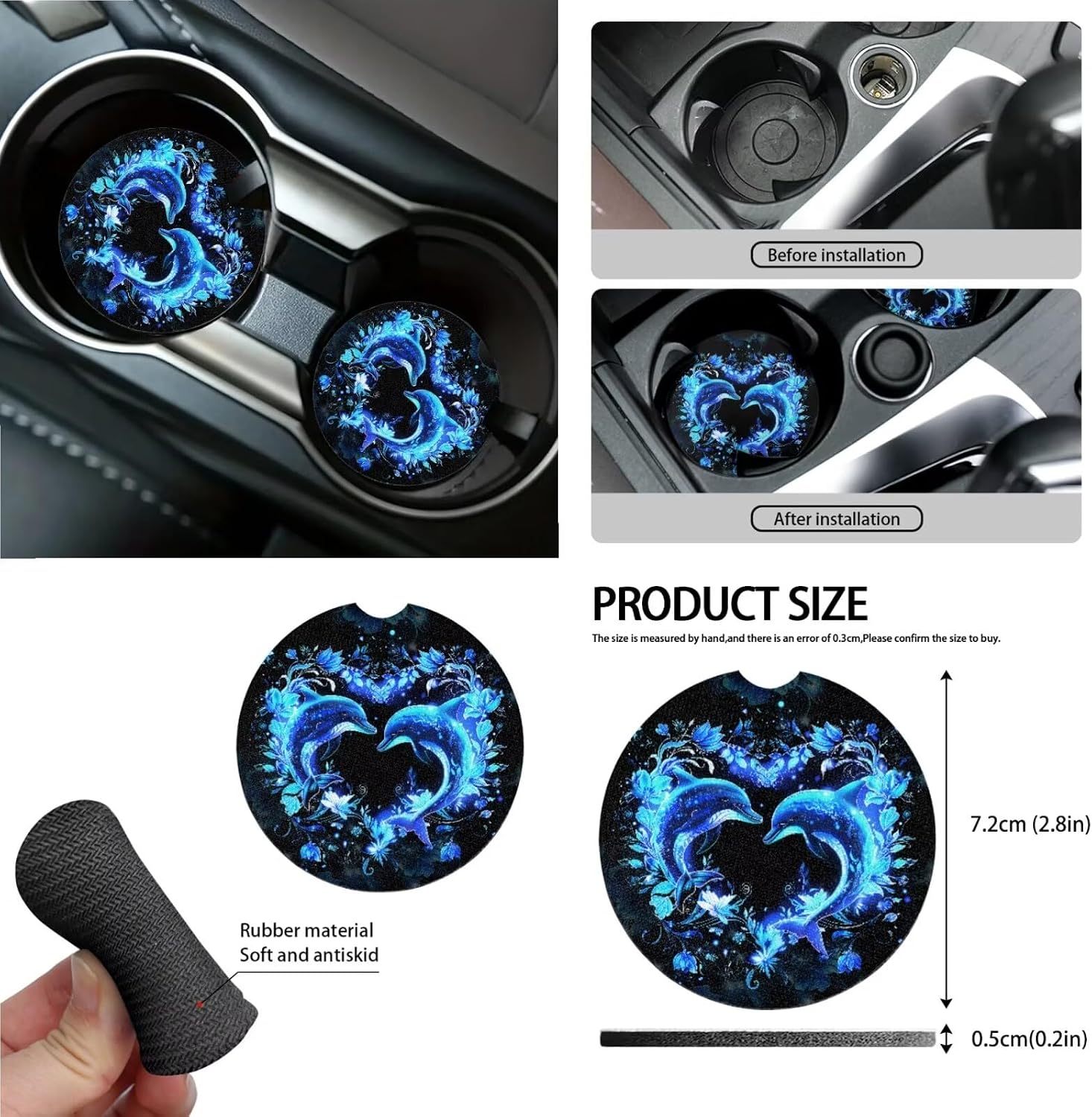 Wanyint Blue Dolphin Floral 15 PCS Car Seat Cover Full Set with Auto Steering Wheel Cover Seat Belt Strap Pads Cup Coasters Trash Bag Air Vent Storage Bag Rearview Mirror Cover Keychain Universal Fit