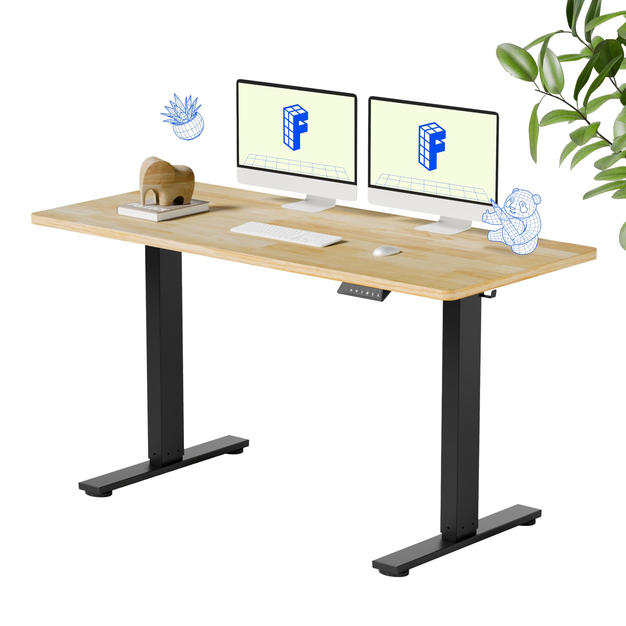 FLEXISPOT EN1 One-Piece Solid Wooden Standing Desk 55 x 24 Inches Height Adjustable Electric Sit Stand Home Office