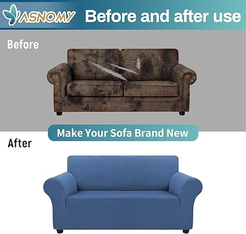 Vista 39 de Asnomy Couch Covers for 3 Cushion Couch Stretch Sofa Covers Slipcovers, Pet Protector Furniture Covers for Dogs Cats Spandex Jacquard Fabric Small
