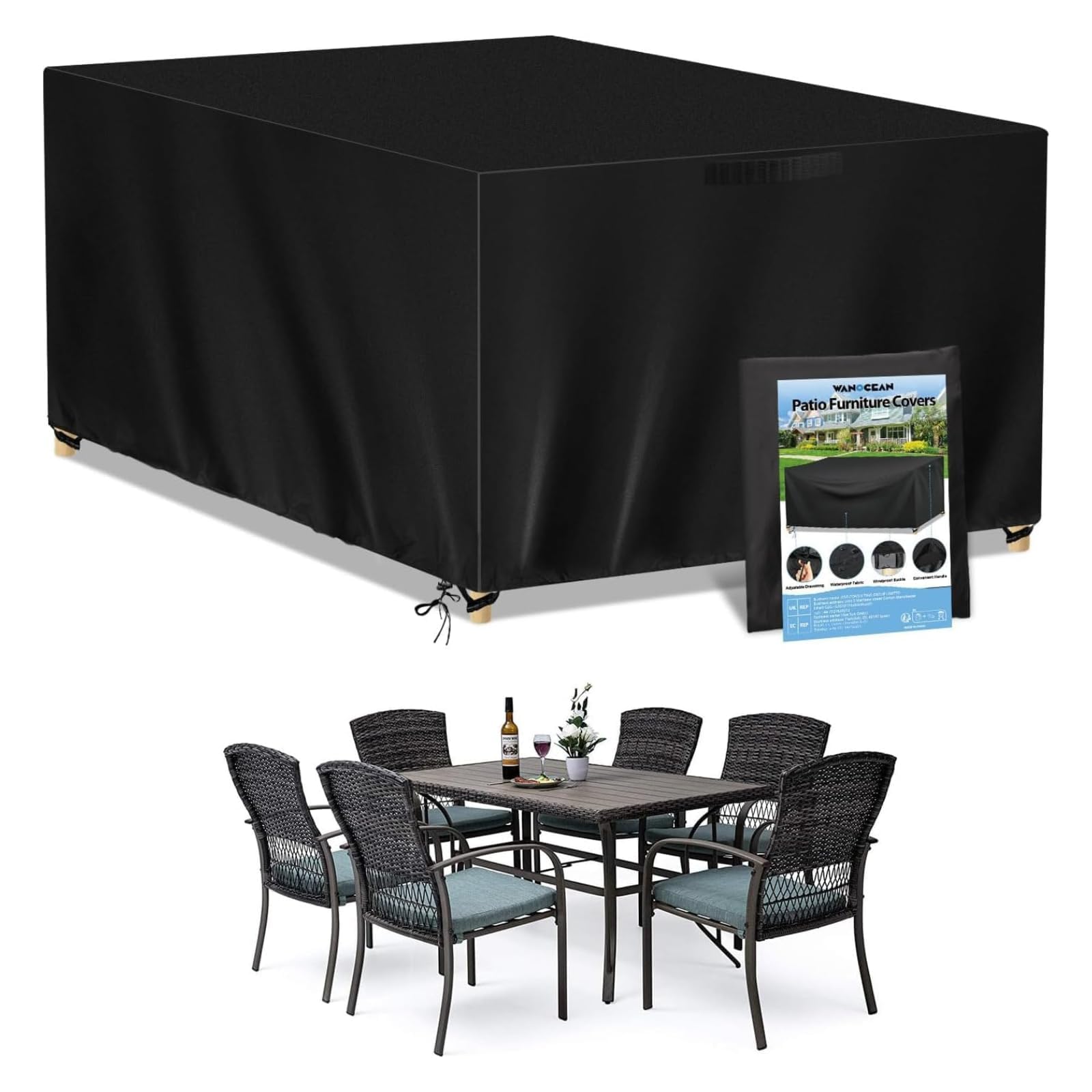 Funda para Mesa Jardín Exterior Impermeable, 420D Oxford Funda Protectora Muebles Jardín Terraza Resistente al Viento Nieve Sol, Cubierta Mesa Jardín Exterior Anti-UV 160x130x90cm
